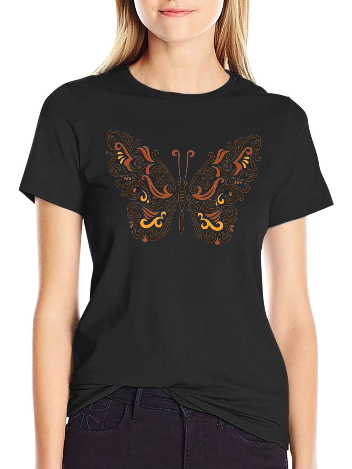 Butterfly Print Black T-Shirt