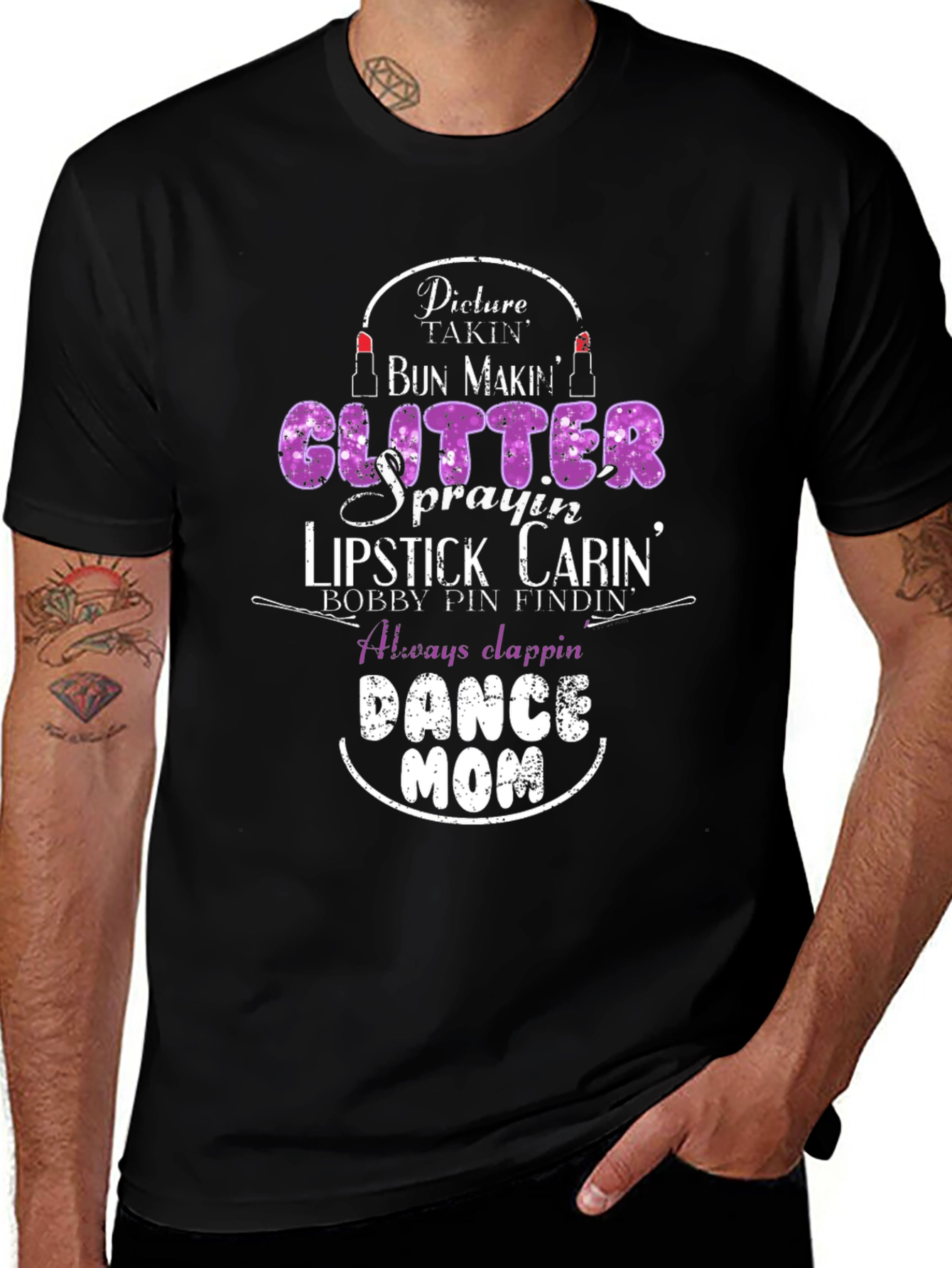 Dance Mom T-Shirt: Glitter Lipstick Bobby Pins - Black