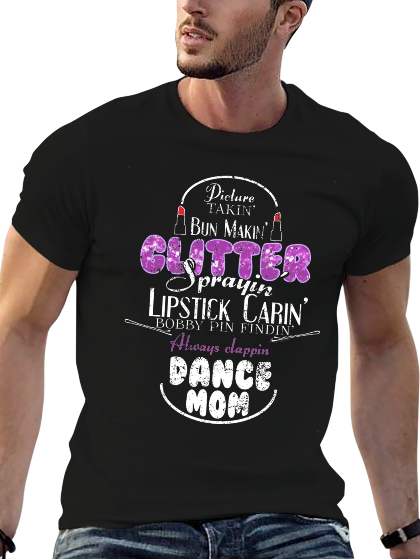 Dance Mom T-Shirt: Glitter Lipstick Bobby Pins - Black