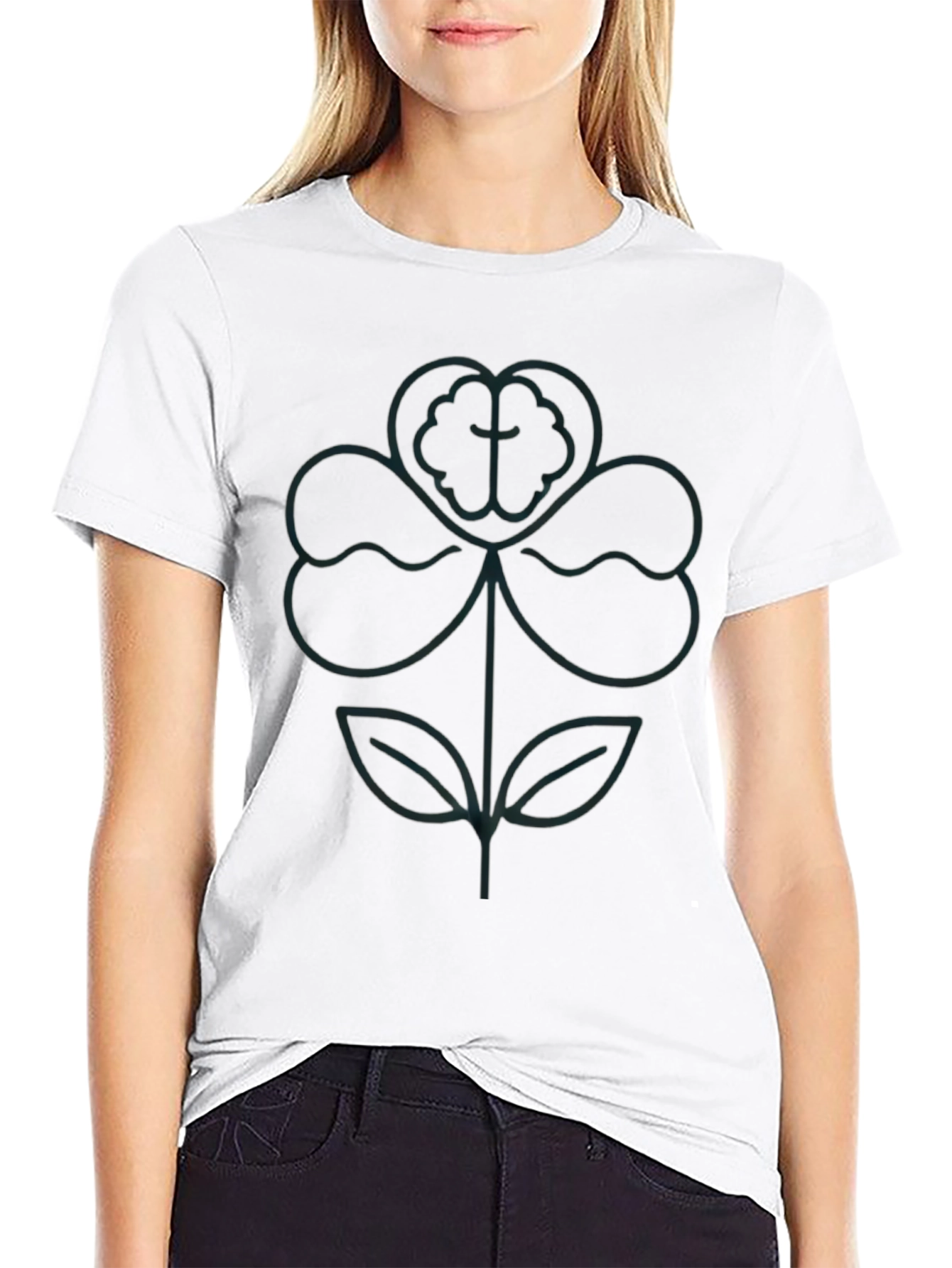 Clover Outline Graphic Black T-Shirt