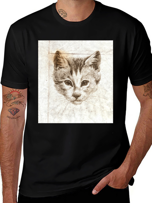 Vintage Cat Sketch Black T-Shirt