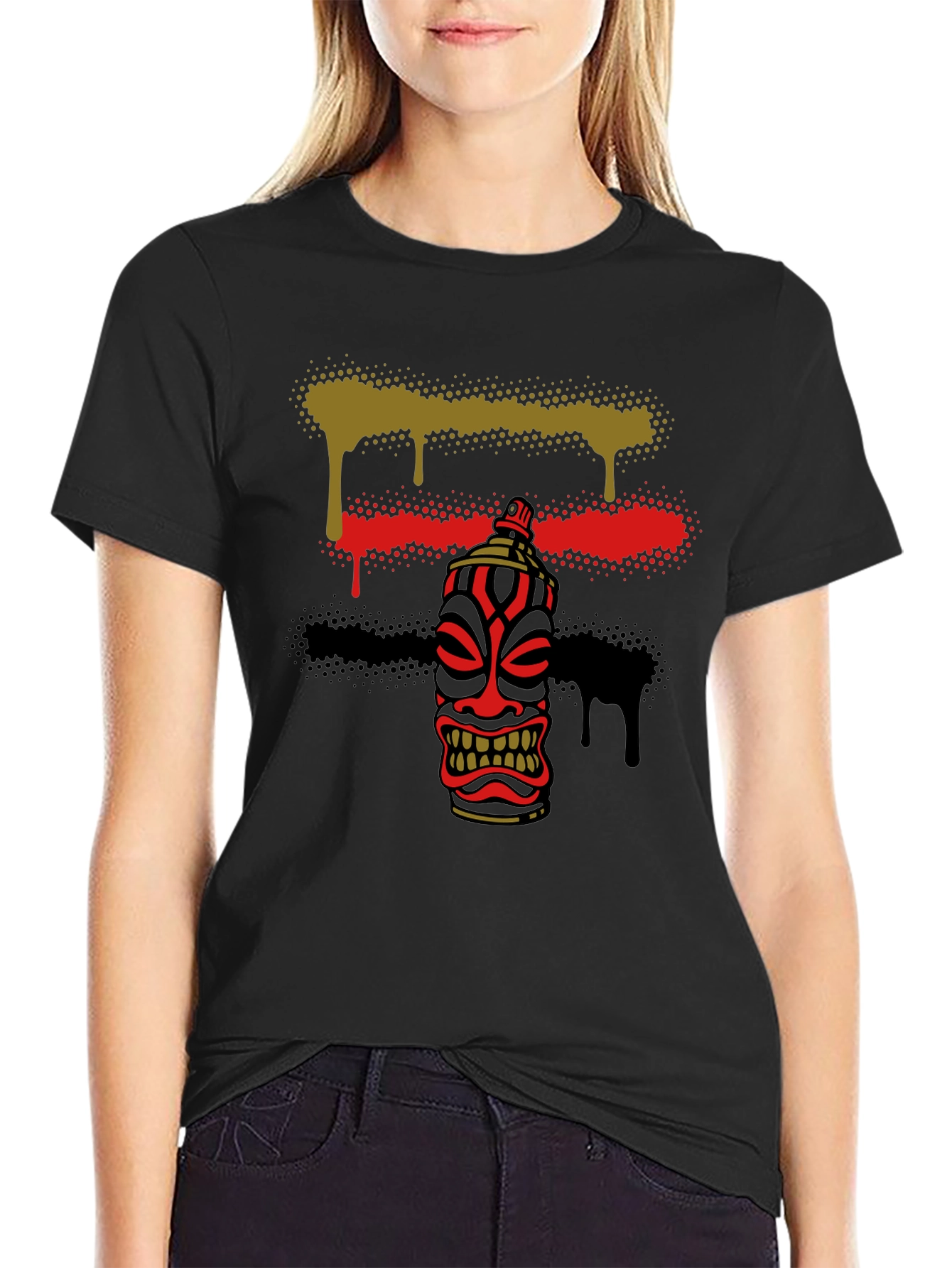 Spray Paint Tiki Graphic Tee - Unique Design