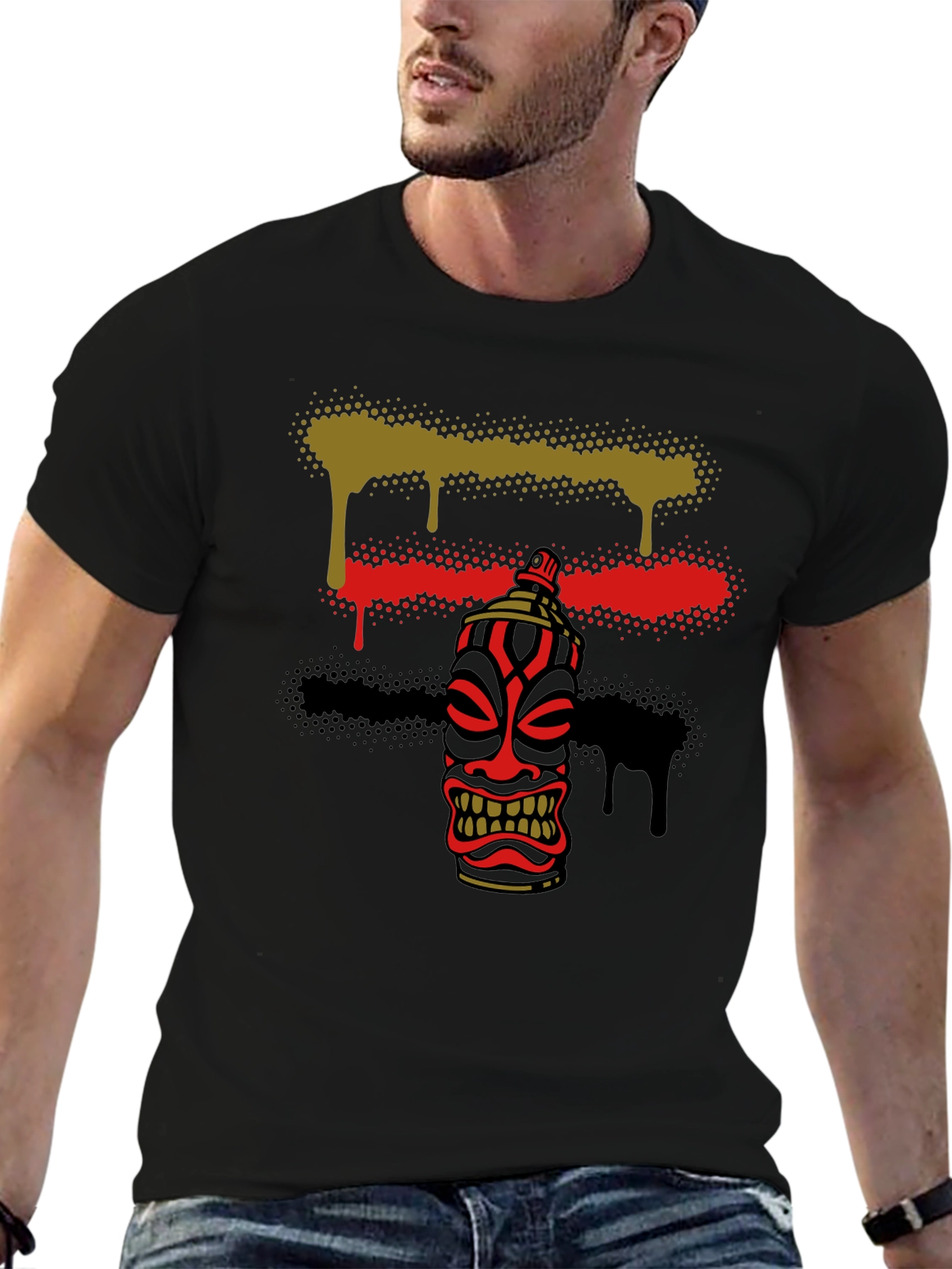 Spray Paint Tiki Graphic Tee - Unique Design
