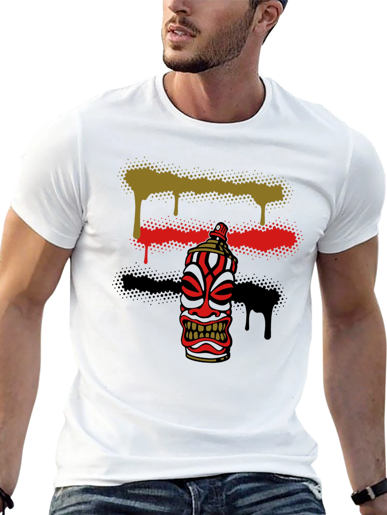 Spray Paint Tiki Graphic Tee - Unique Design