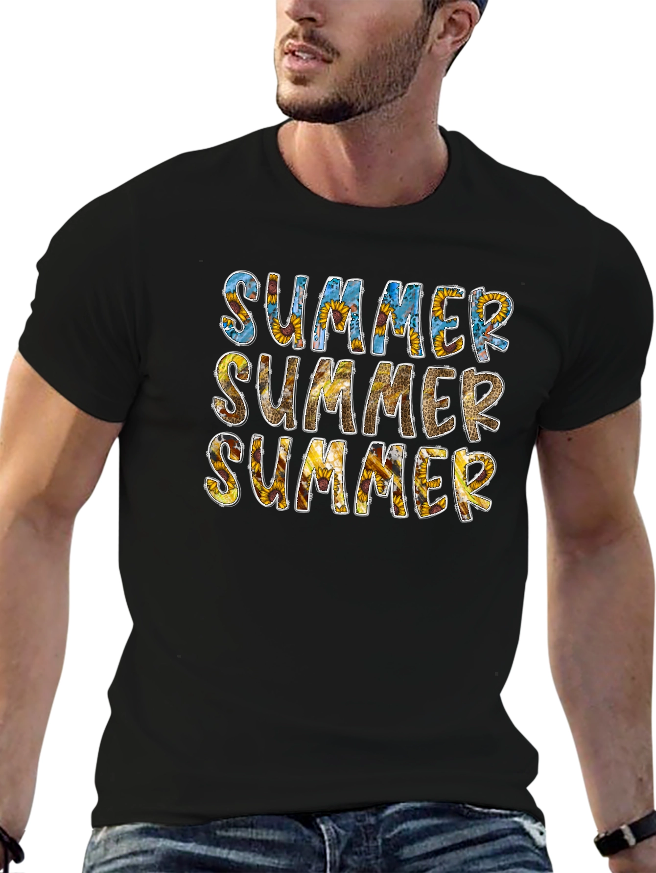 Sunflower Summer Graphic Tee - Black Cotton T-Shirt