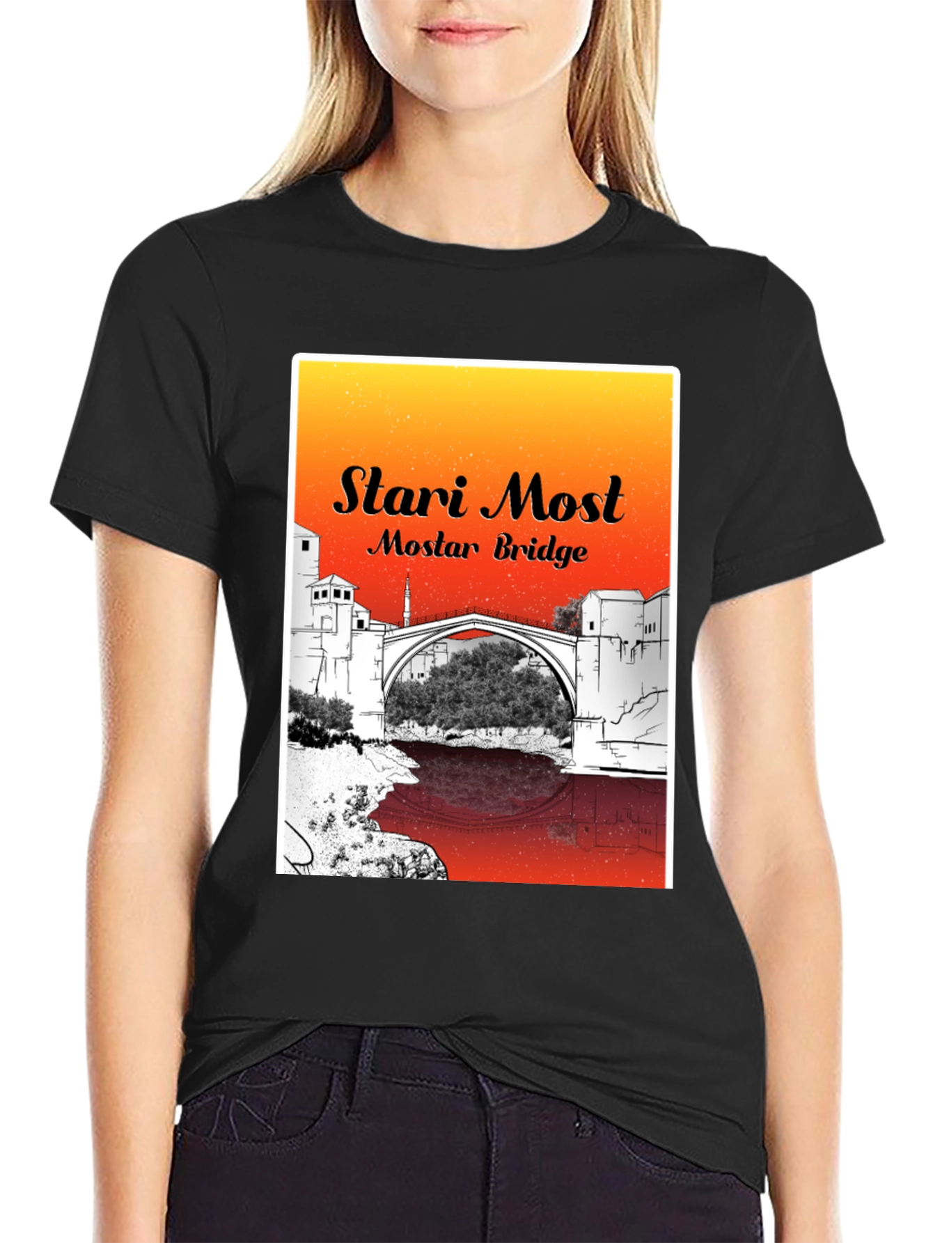 Stari Most Mostar Bridge Black T-Shirt