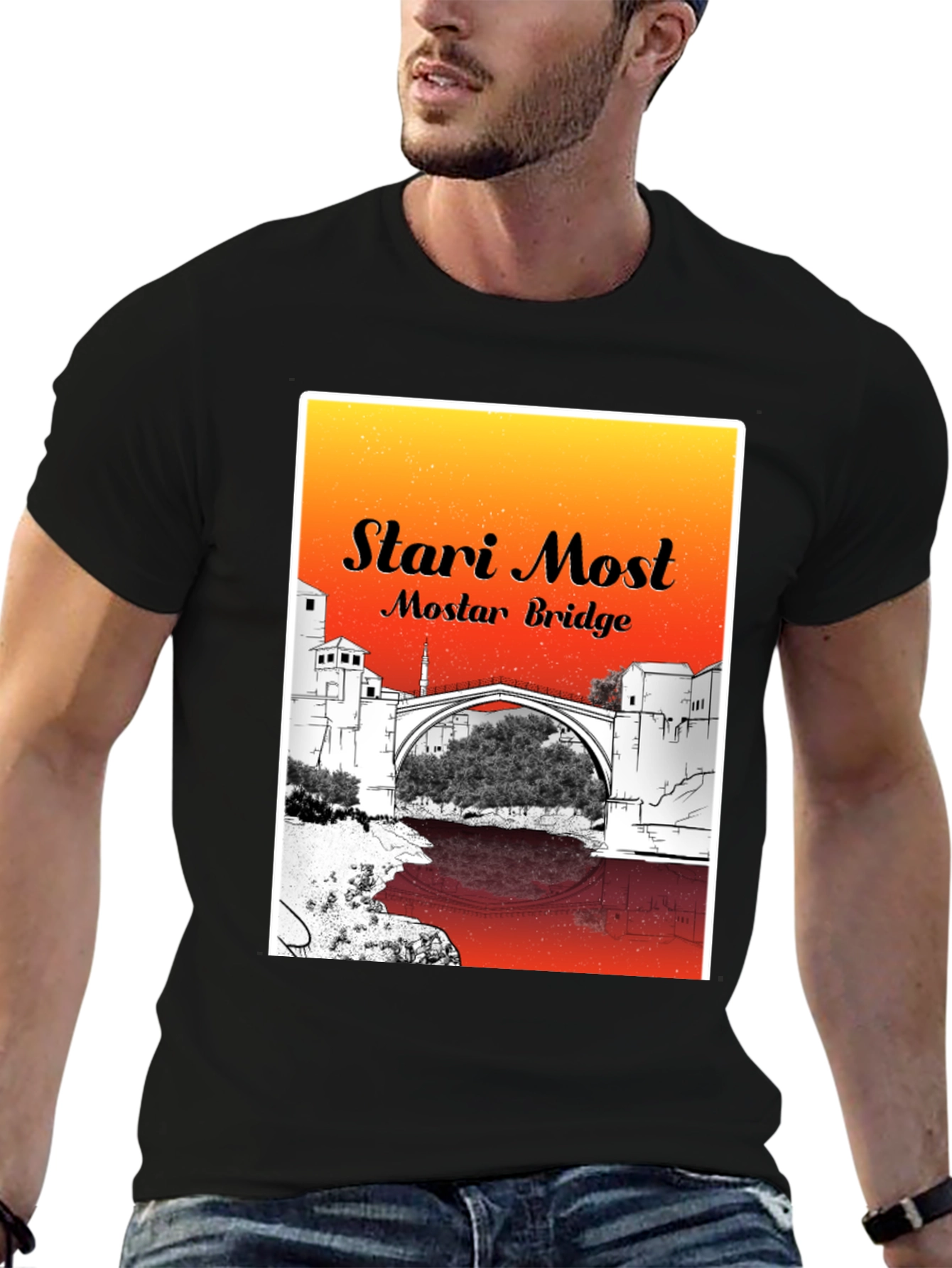 Stari Most Mostar Bridge Black T-Shirt