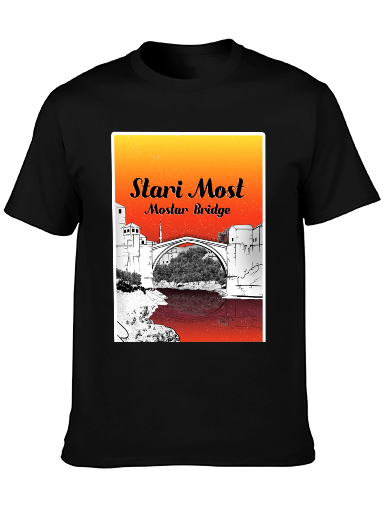 Stari Most Mostar Bridge Black T-Shirt