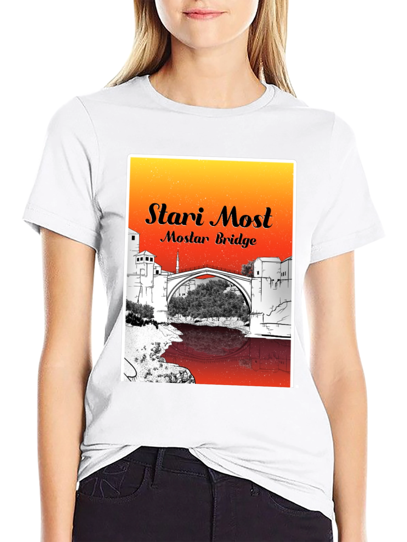 Stari Most Mostar Bridge Black T-Shirt