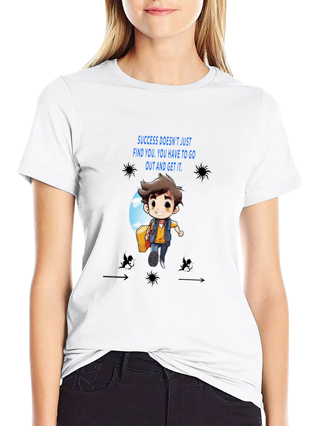 Motivational Cartoon Graphic Black T-Shirt