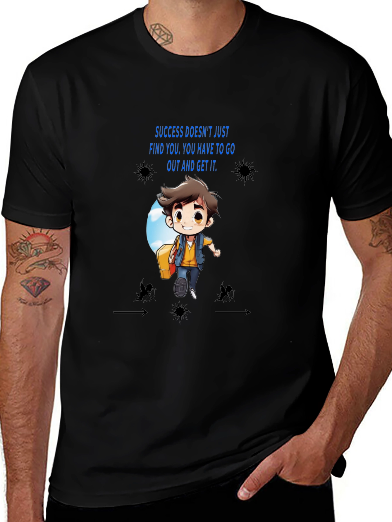 Motivational Cartoon Graphic Black T-Shirt