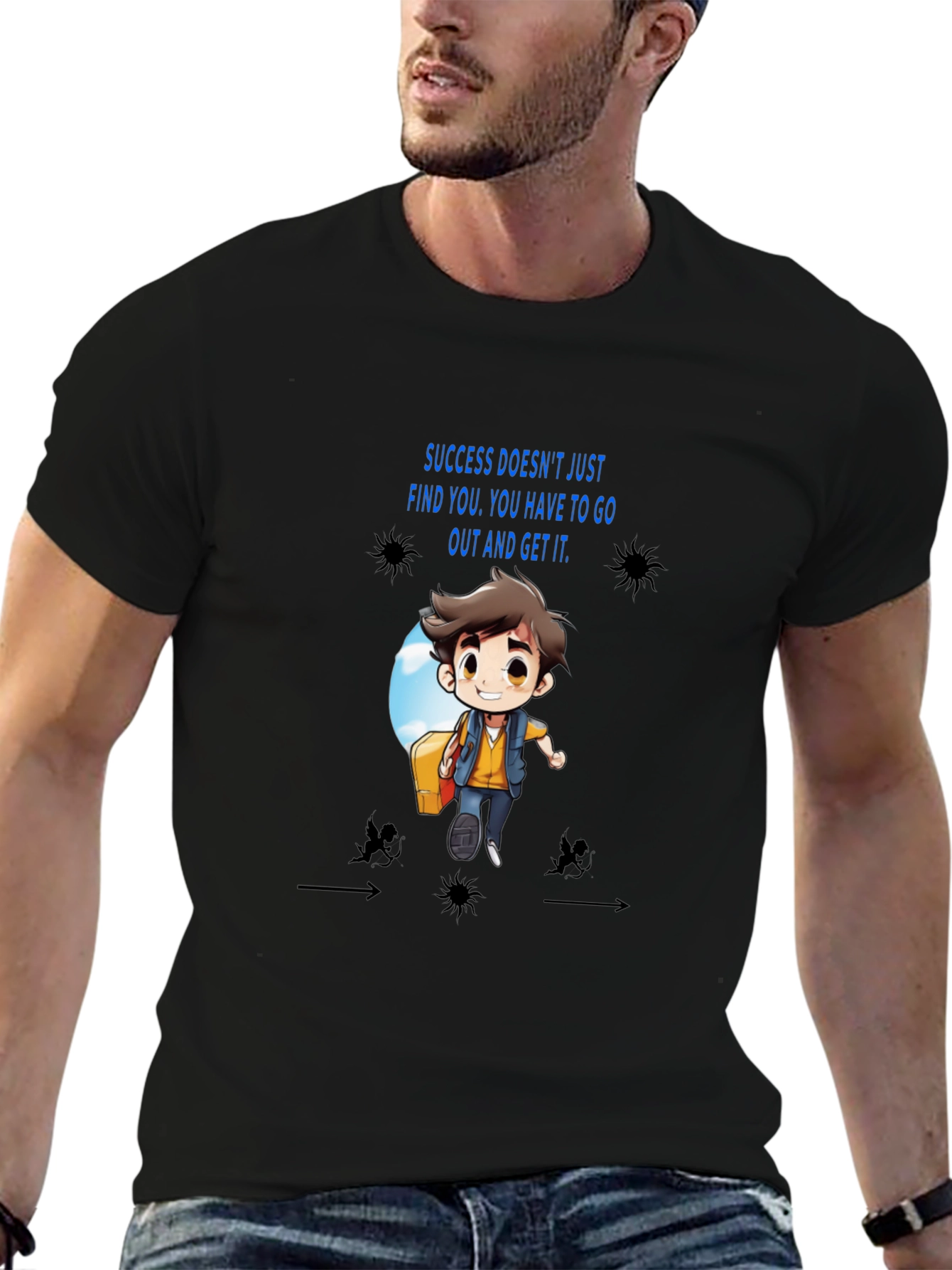 Motivational Cartoon Graphic Black T-Shirt