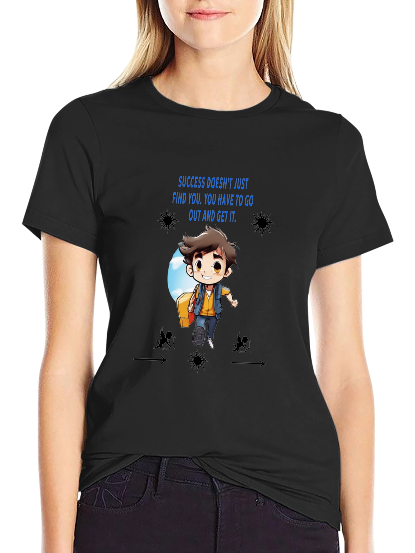 Motivational Cartoon Graphic Black T-Shirt