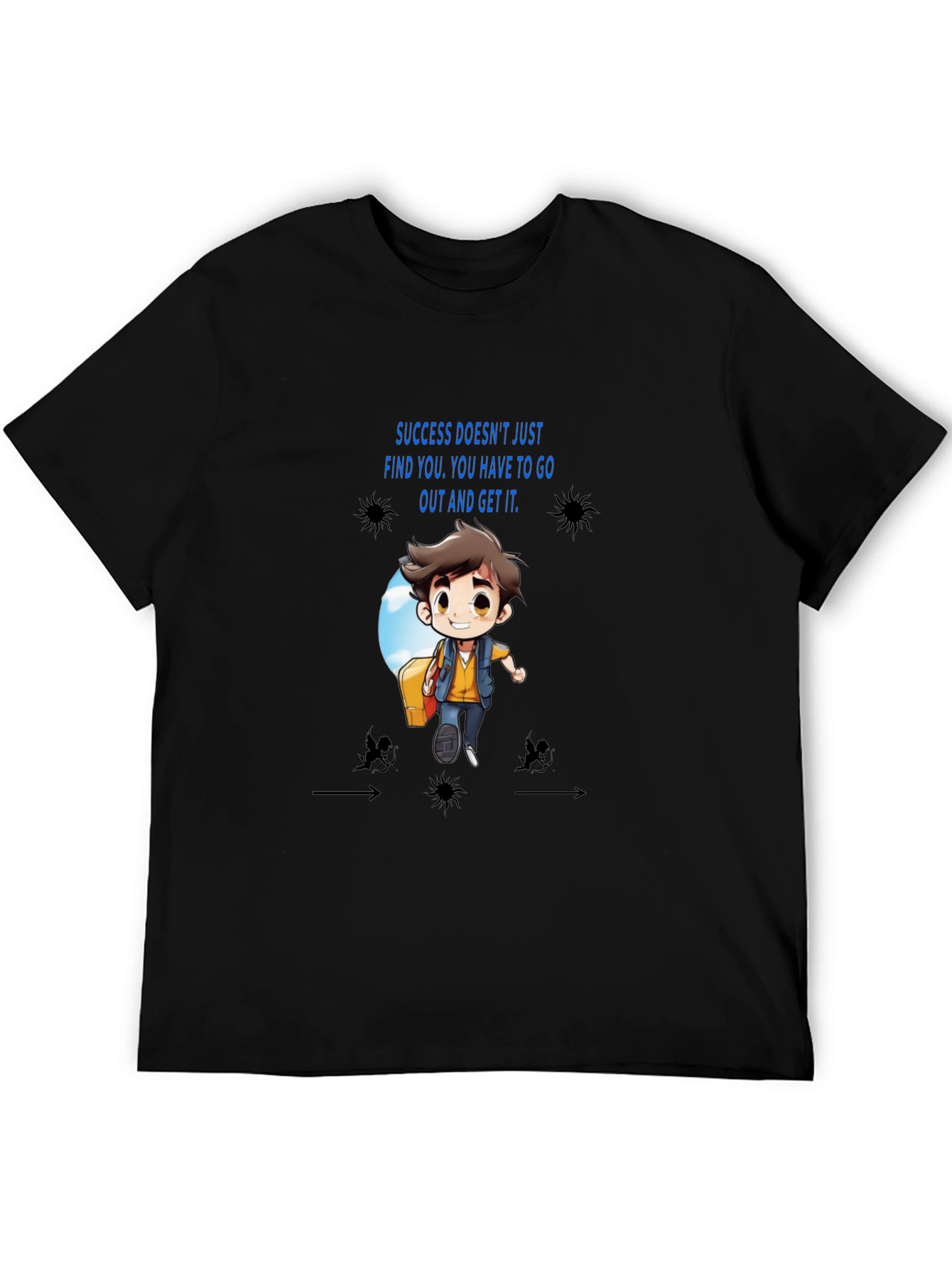 Motivational Cartoon Graphic Black T-Shirt