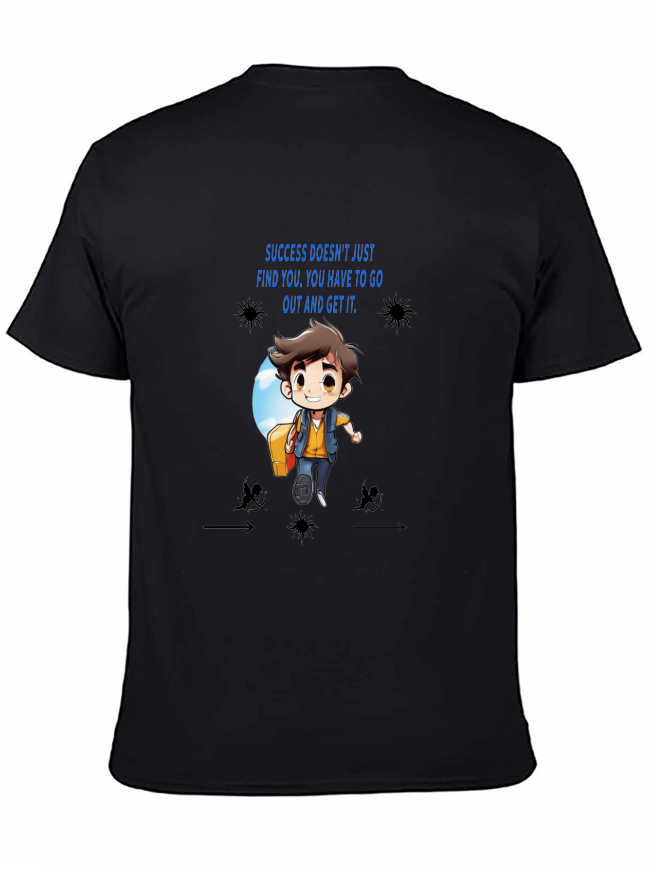 Motivational Cartoon Graphic Black T-Shirt