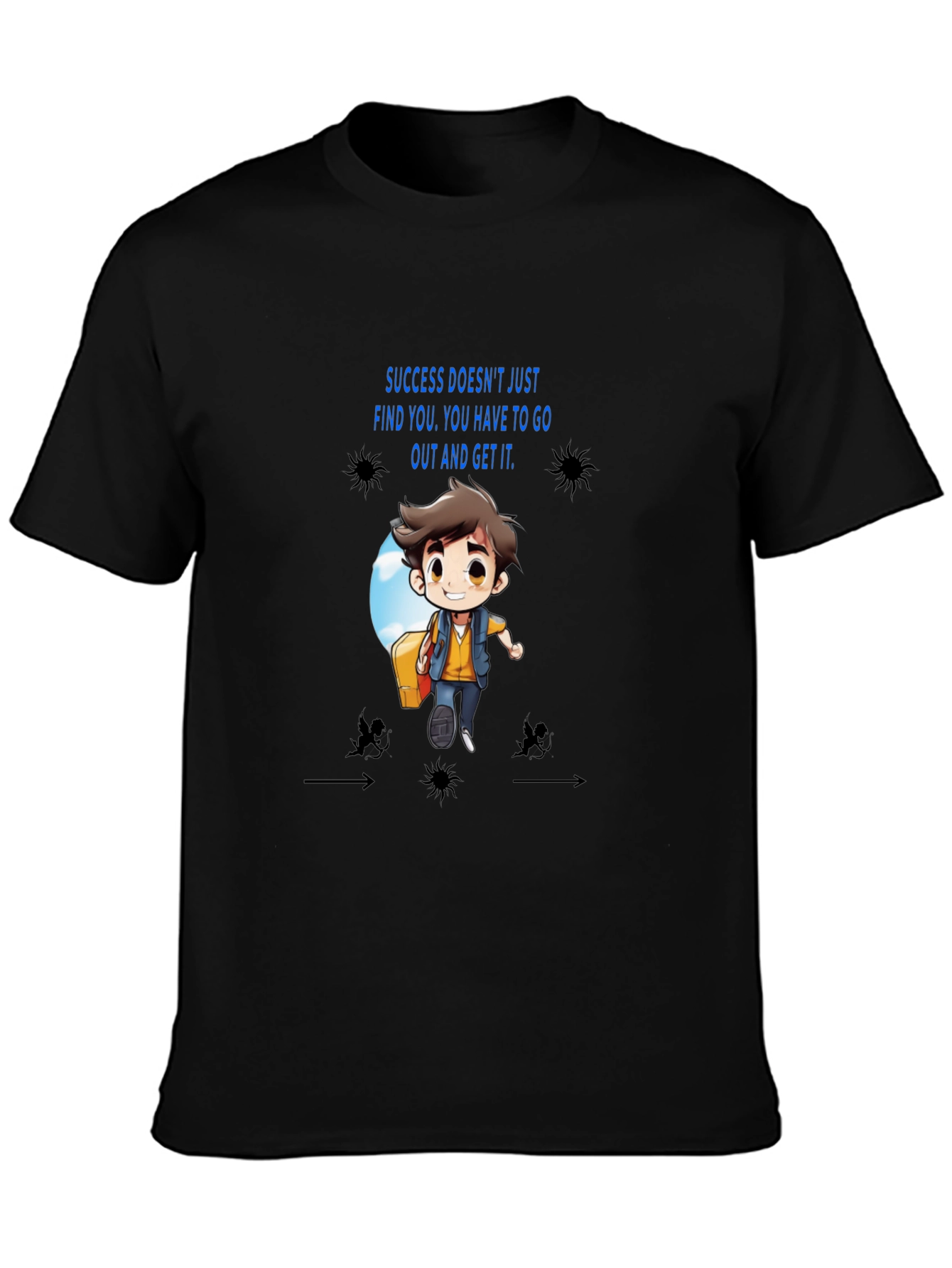 Motivational Cartoon Graphic Black T-Shirt