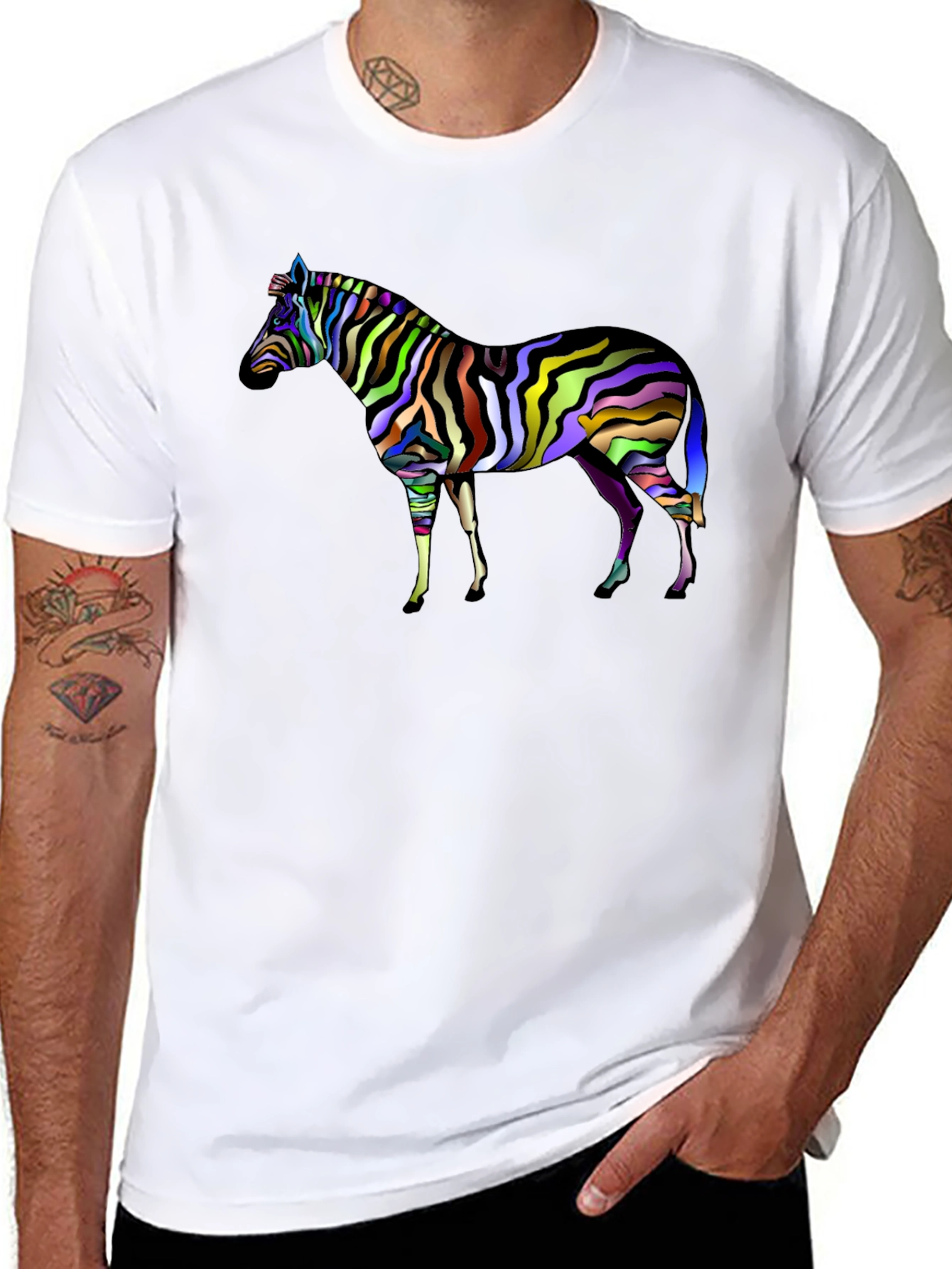 Vibrant Zebra Graphic Tee - Mens Black T-Shirt