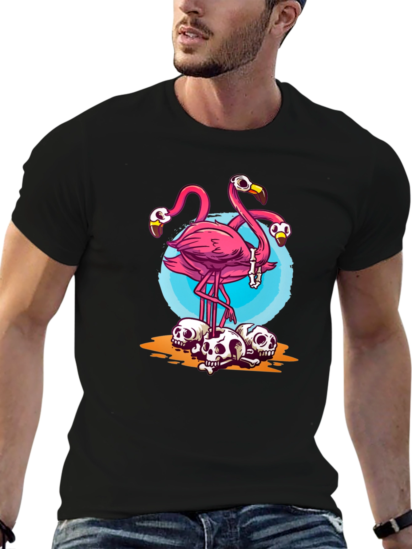 Flamingo Skulls Graphic T-Shirt