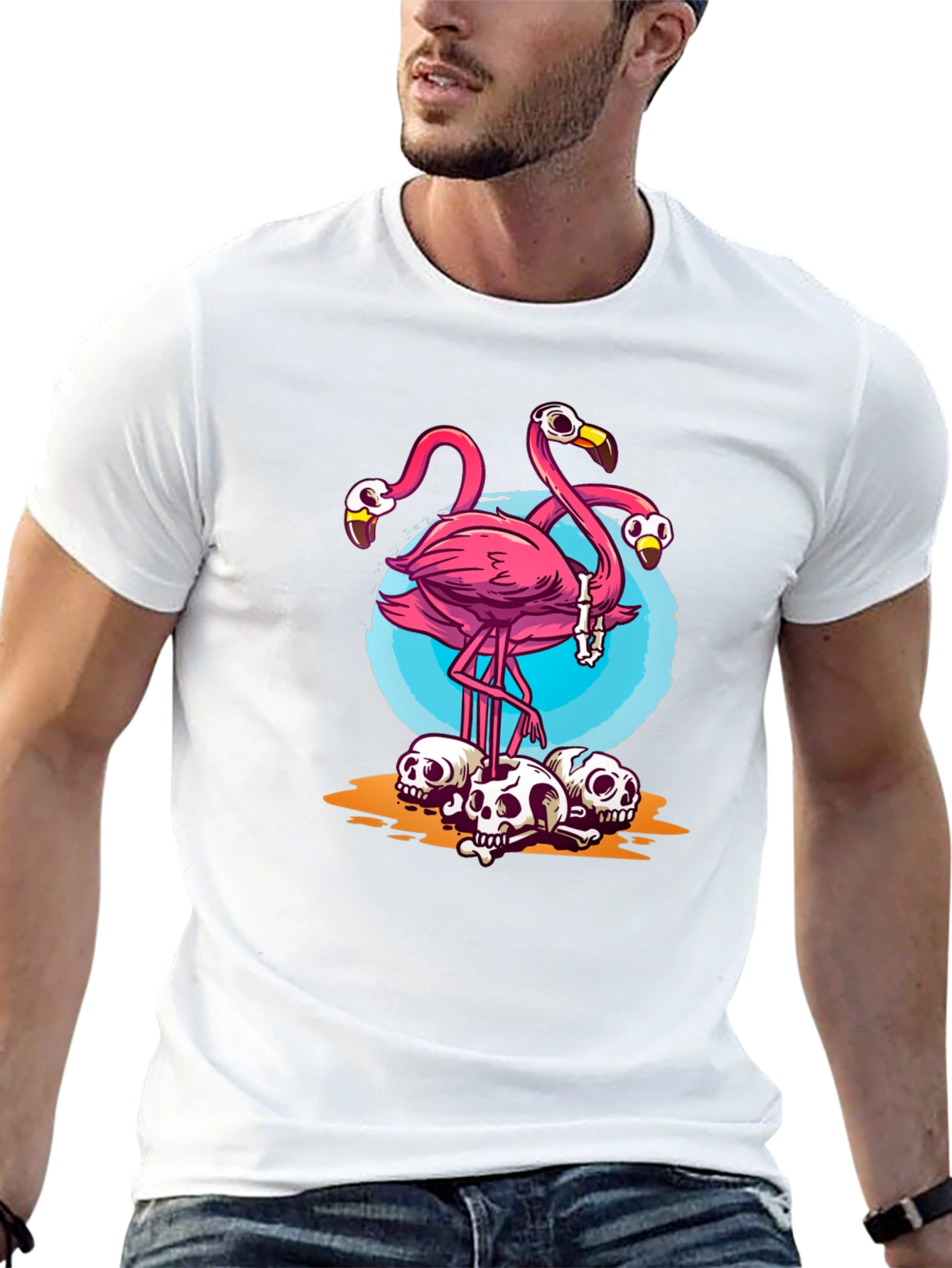 Flamingo Skulls Graphic T-Shirt