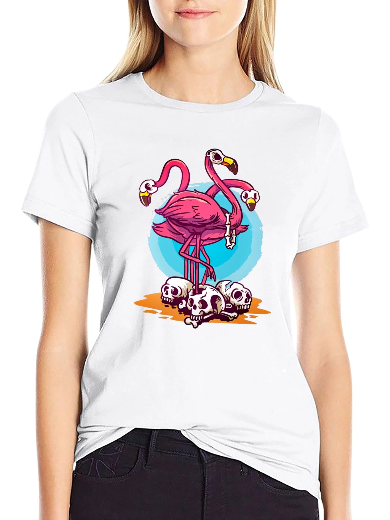 Flamingo Skulls Graphic T-Shirt