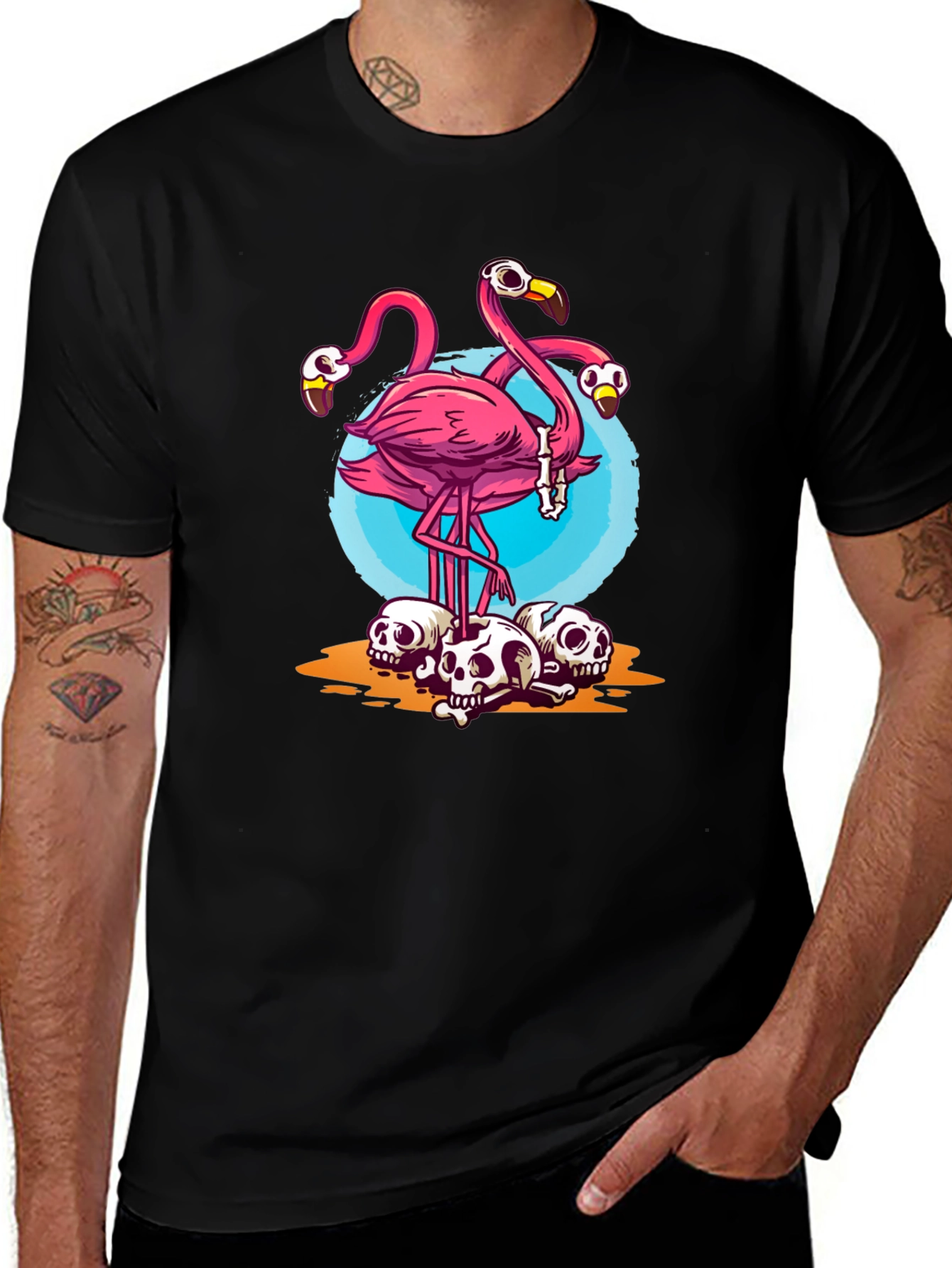 Flamingo Skulls Graphic T-Shirt