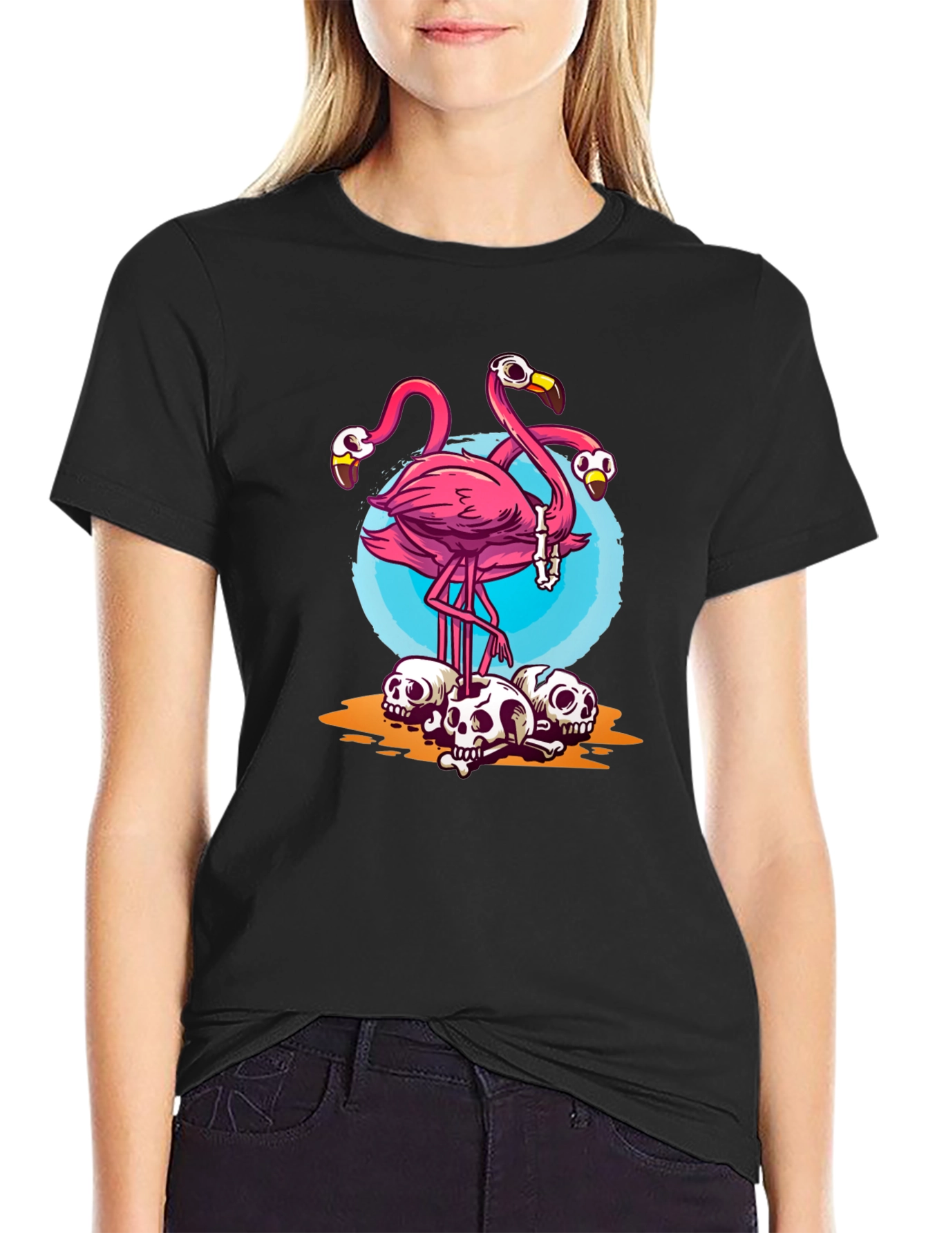 Flamingo Skulls Graphic T-Shirt