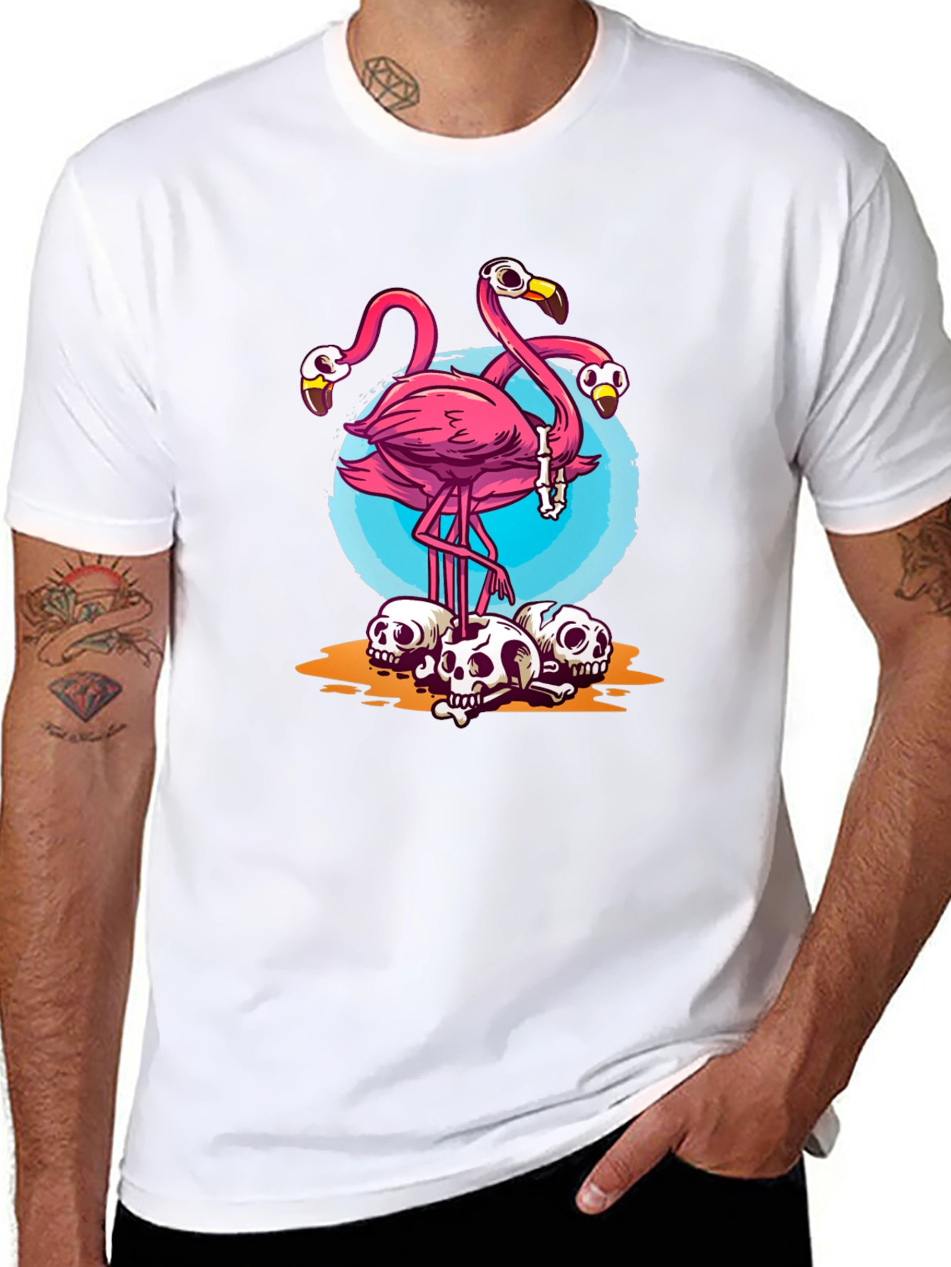 Flamingo Skulls Graphic T-Shirt