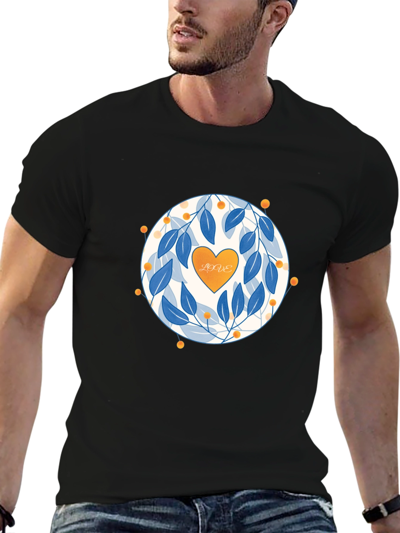 Love Floral Graphic Print Black T-Shirt