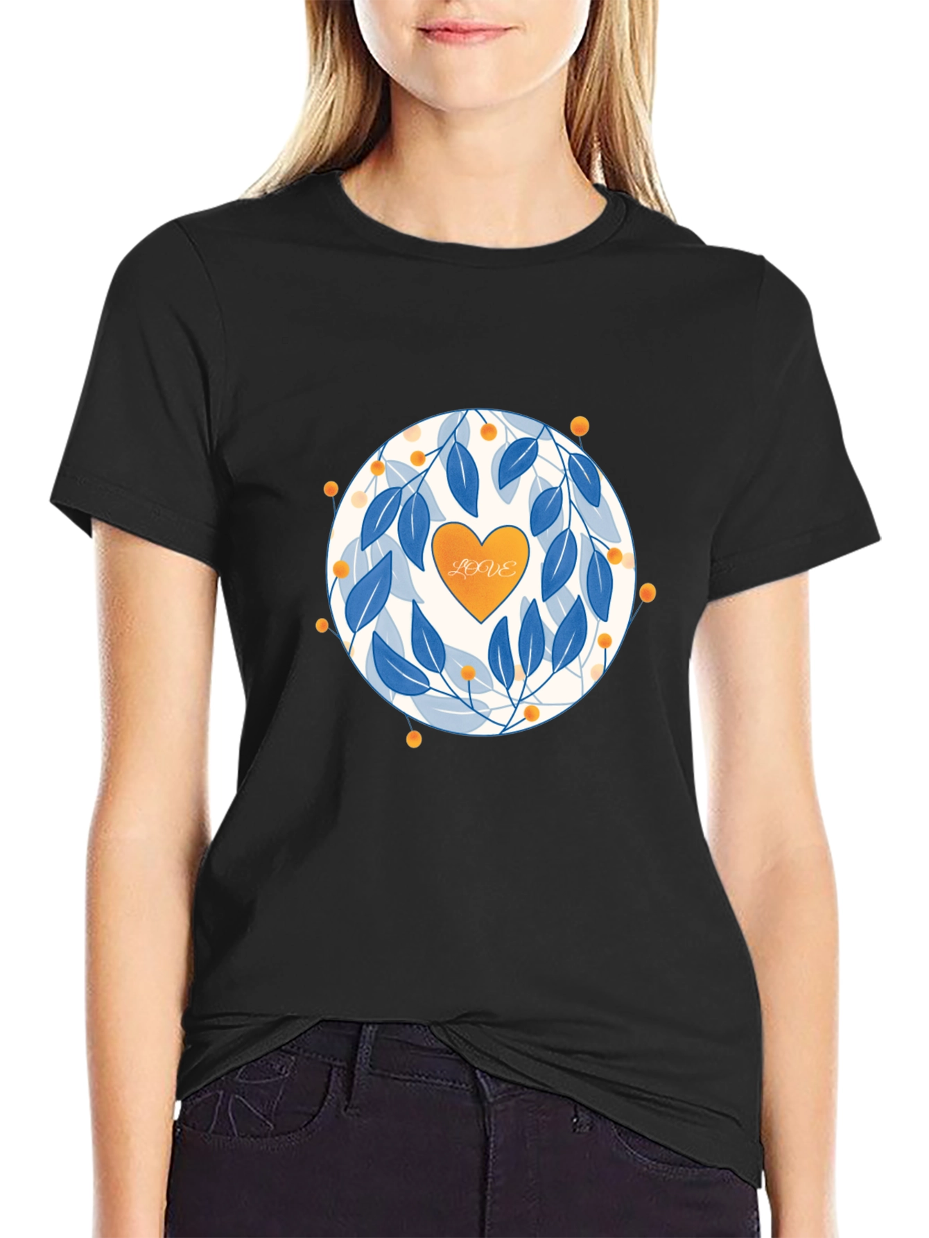 Love Floral Graphic Print Black T-Shirt