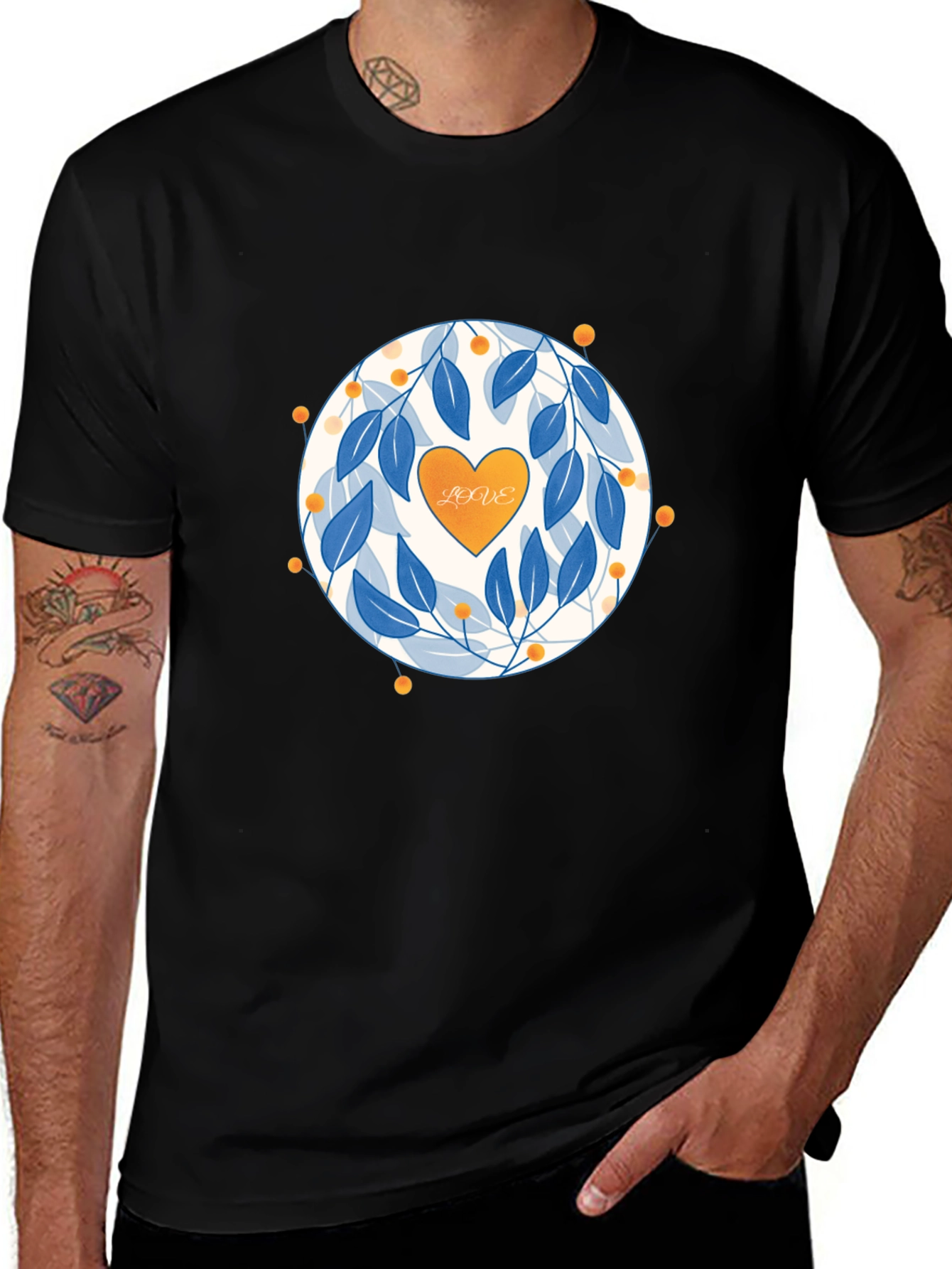 Love Floral Graphic Print Black T-Shirt