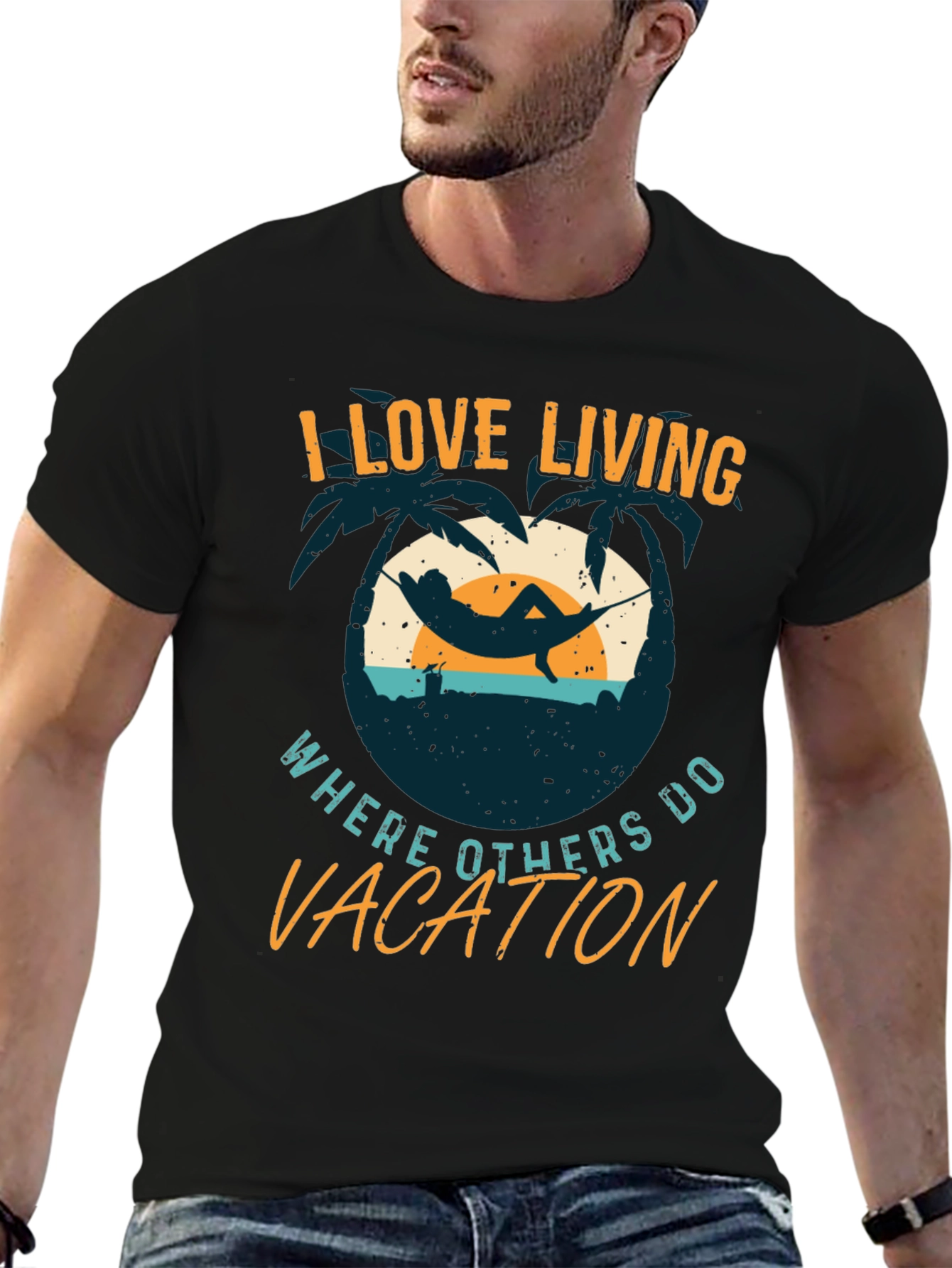 I Love Living Where Others Vacation Graphic Tee
