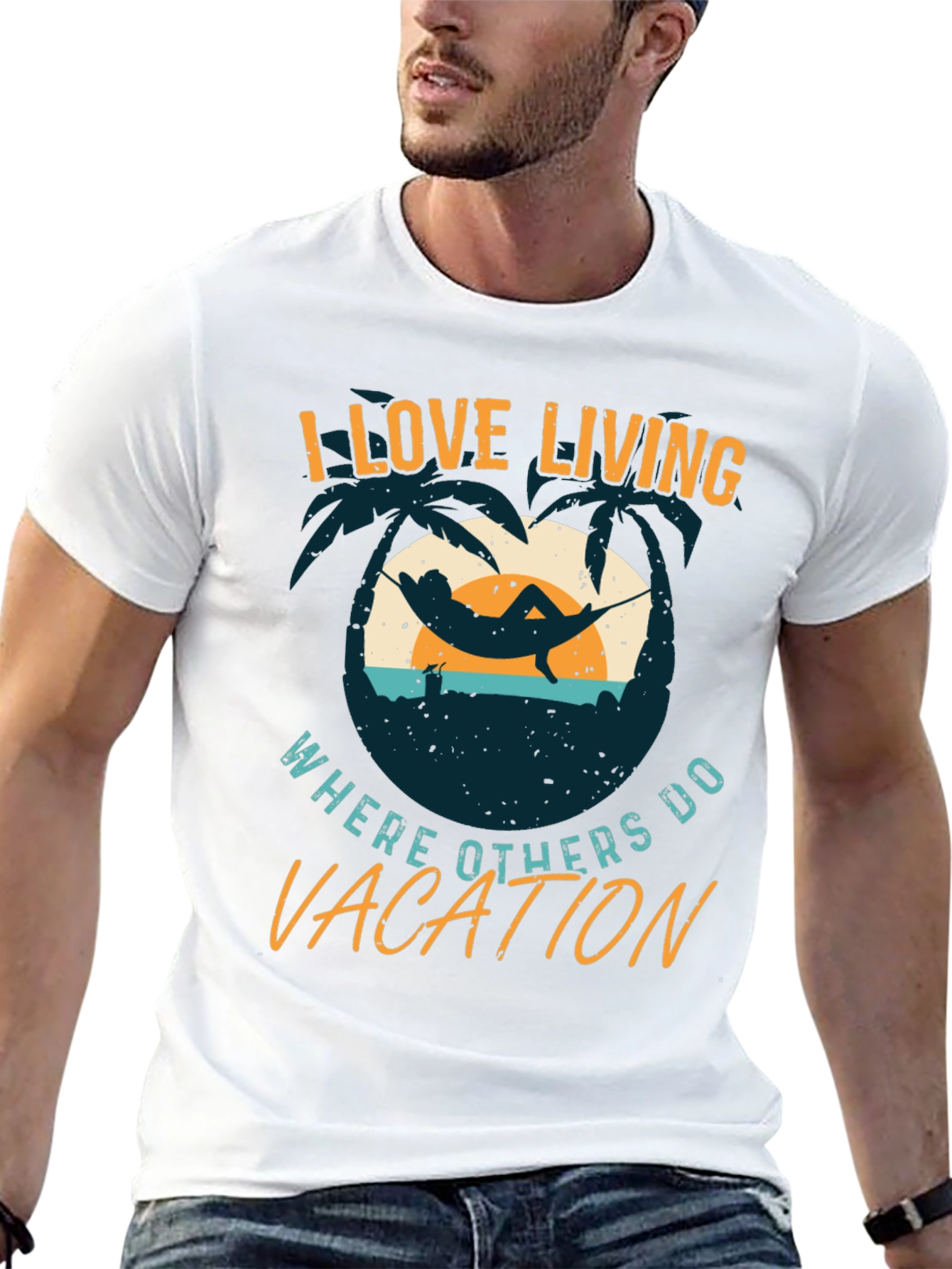 I Love Living Where Others Vacation Graphic Tee
