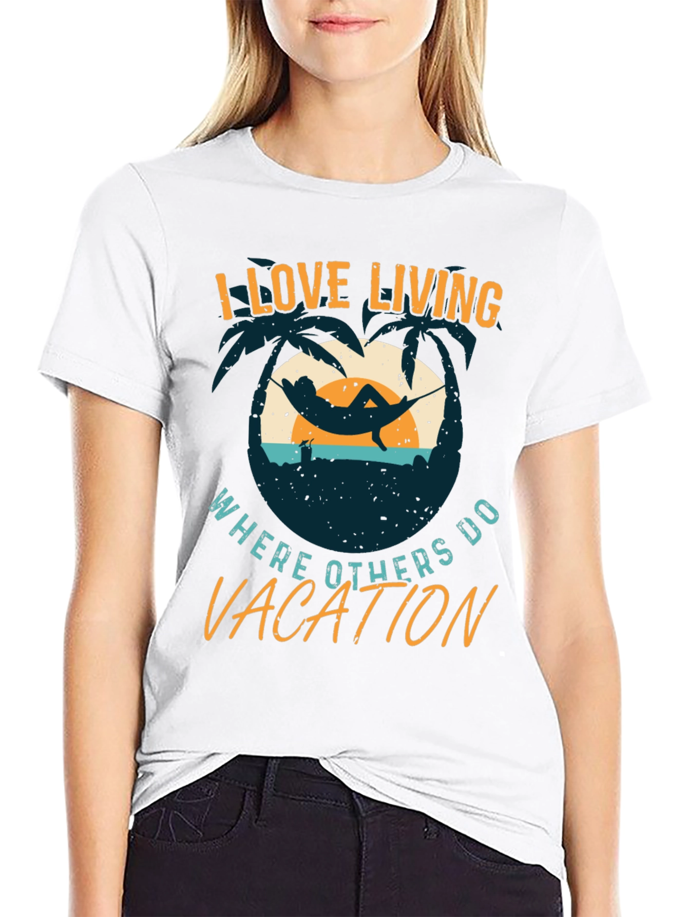 I Love Living Where Others Vacation Graphic Tee