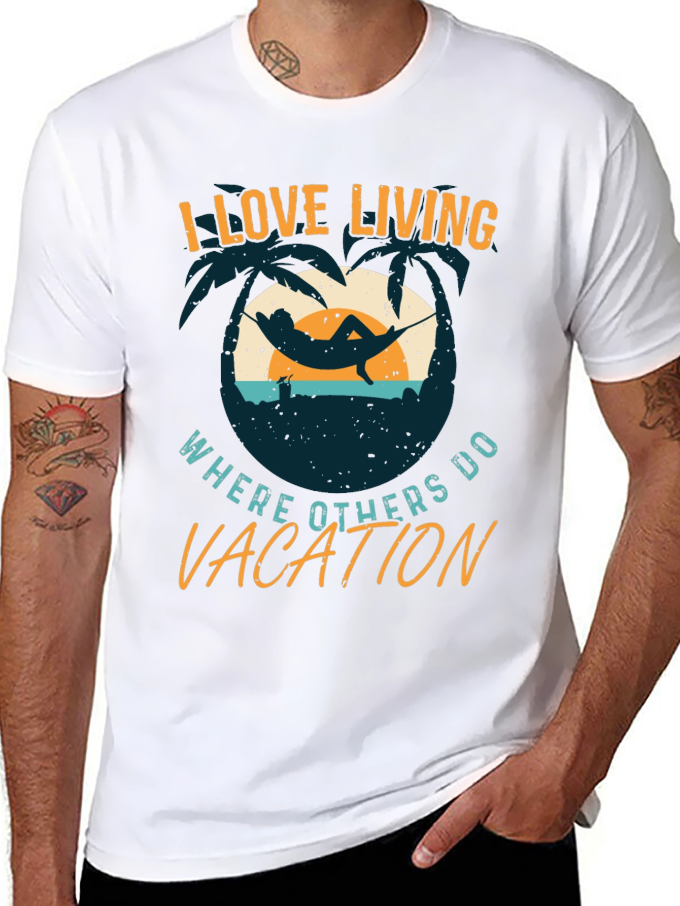I Love Living Where Others Vacation Graphic Tee