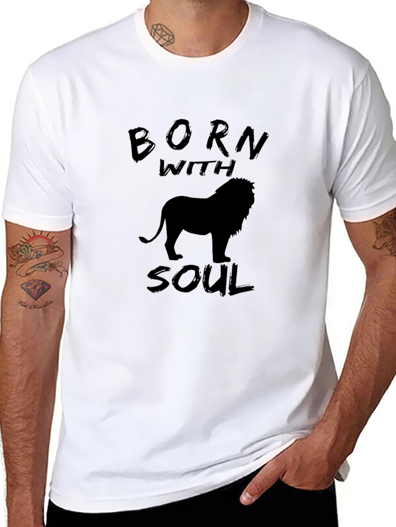 Born With Soul Lion Graphic Tee - Black