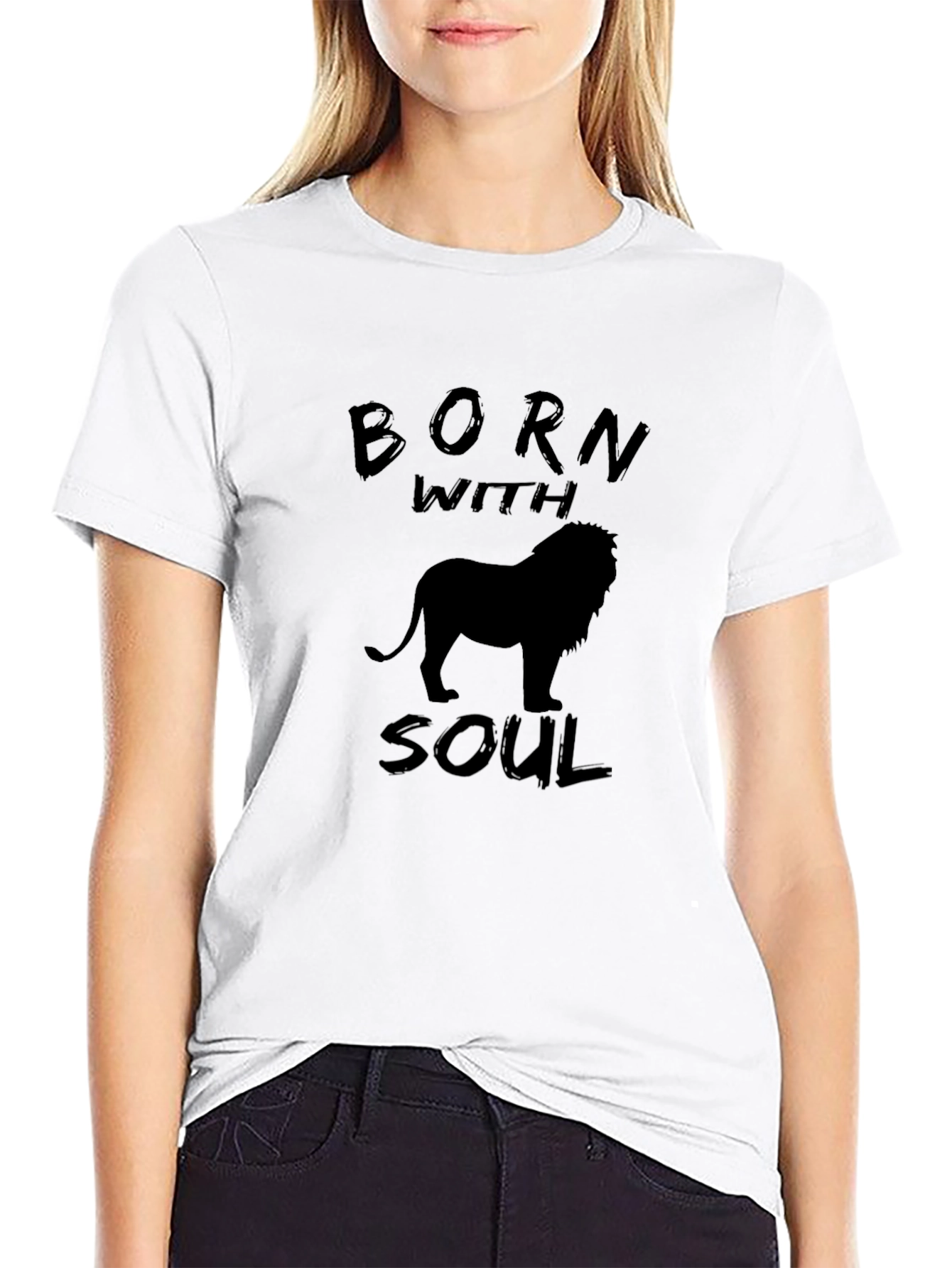 Born With Soul Lion Graphic Tee - Black
