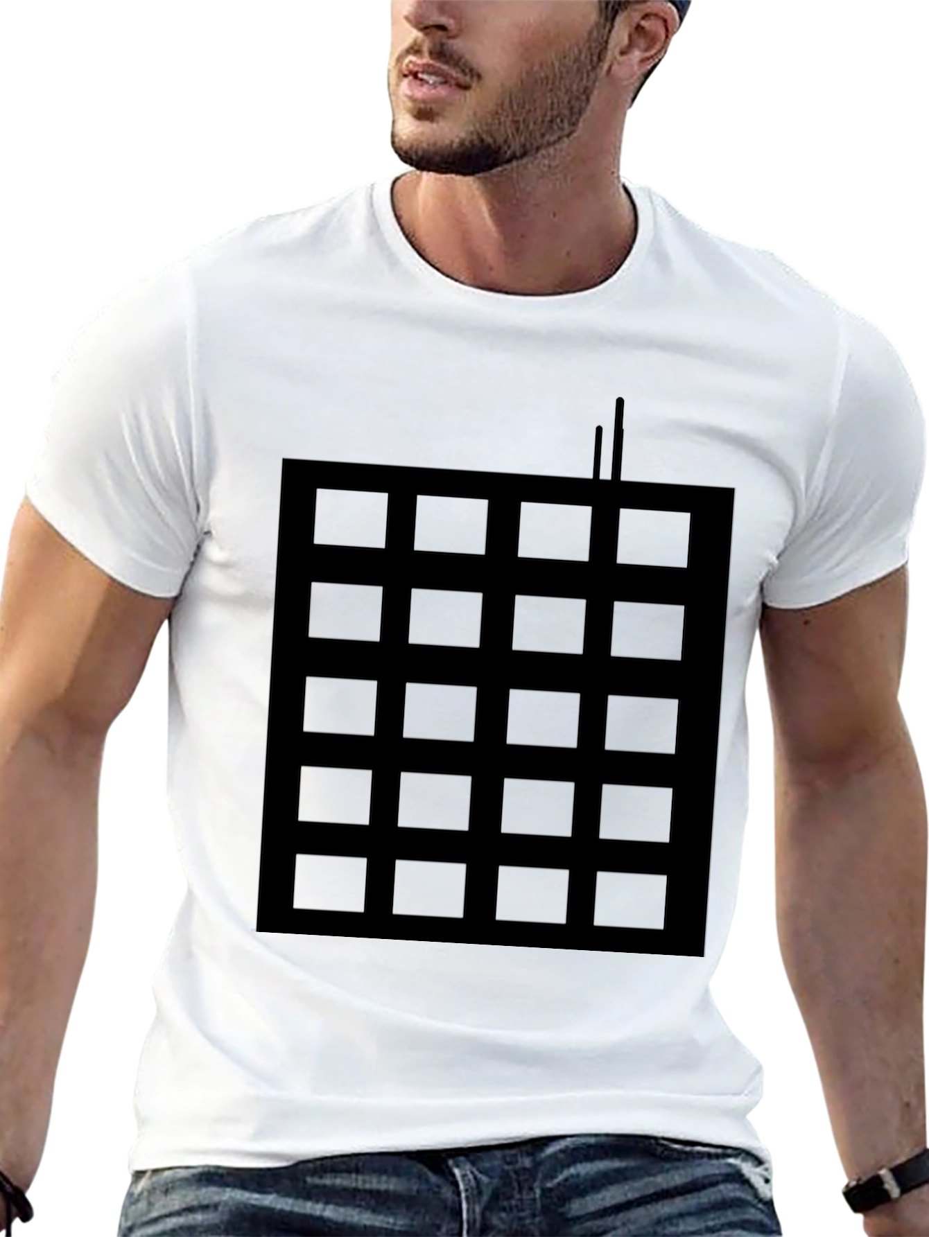 Grid Pattern Black T-Shirt