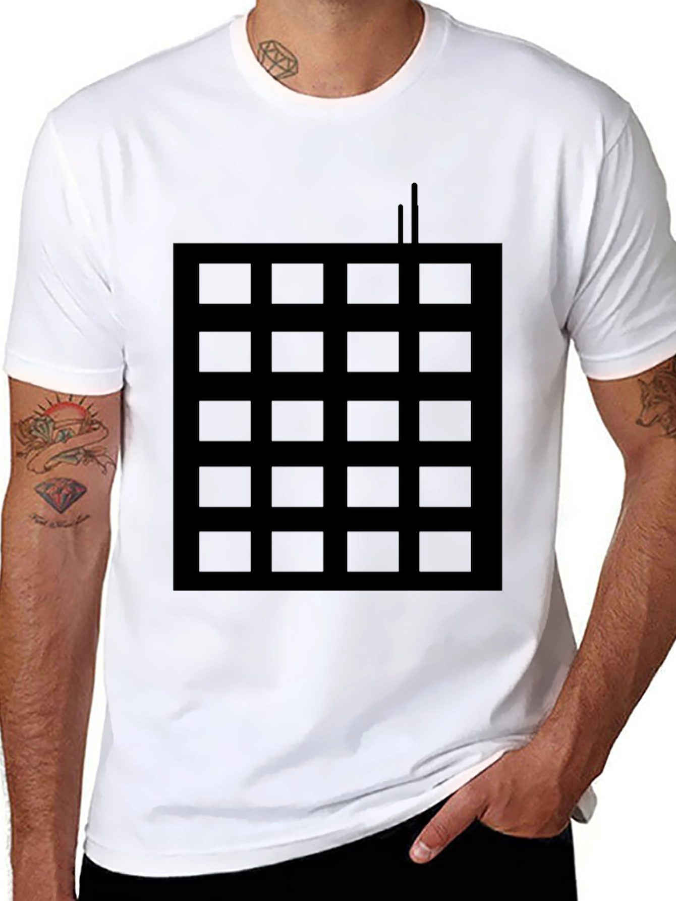 Grid Pattern Black T-Shirt