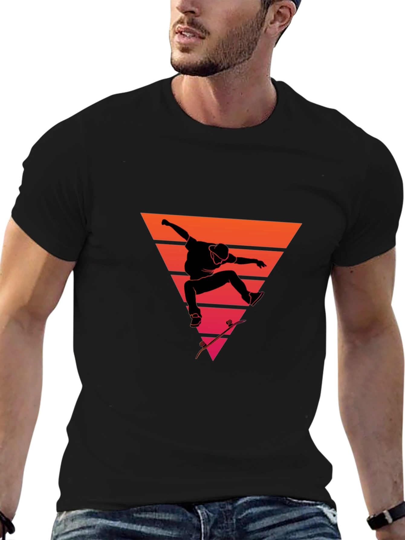 Retro Skateboarder Graphic Tee - Black T-Shirt