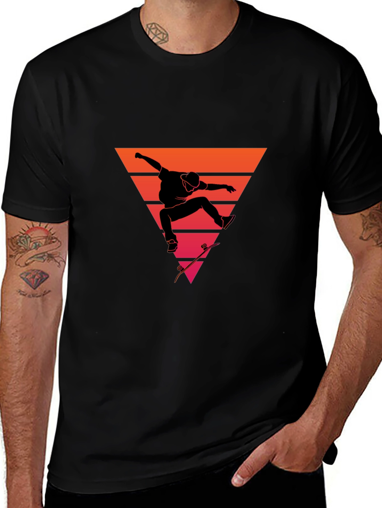 Retro Skateboarder Graphic Tee - Black T-Shirt