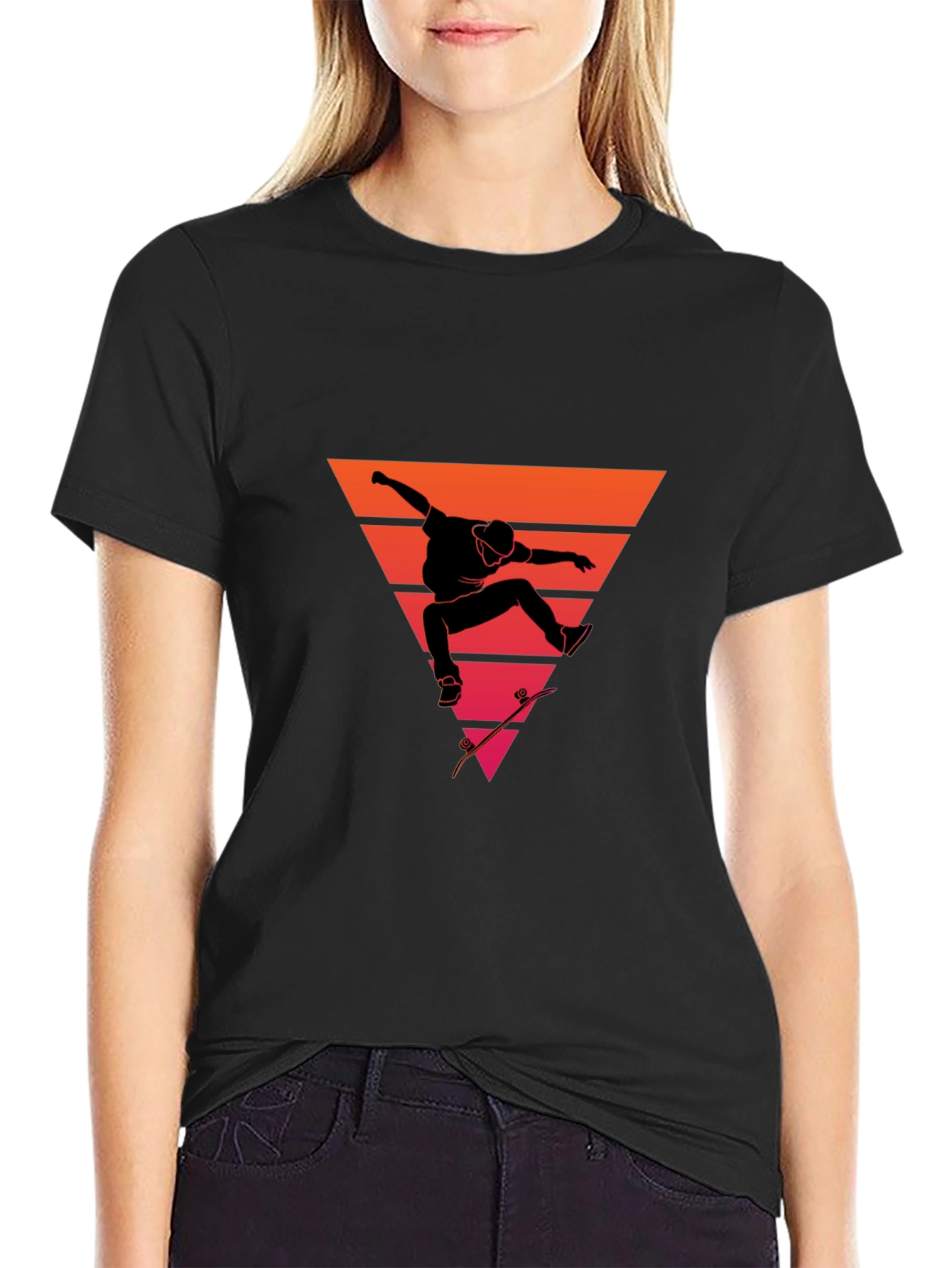 Retro Skateboarder Graphic Tee - Black T-Shirt