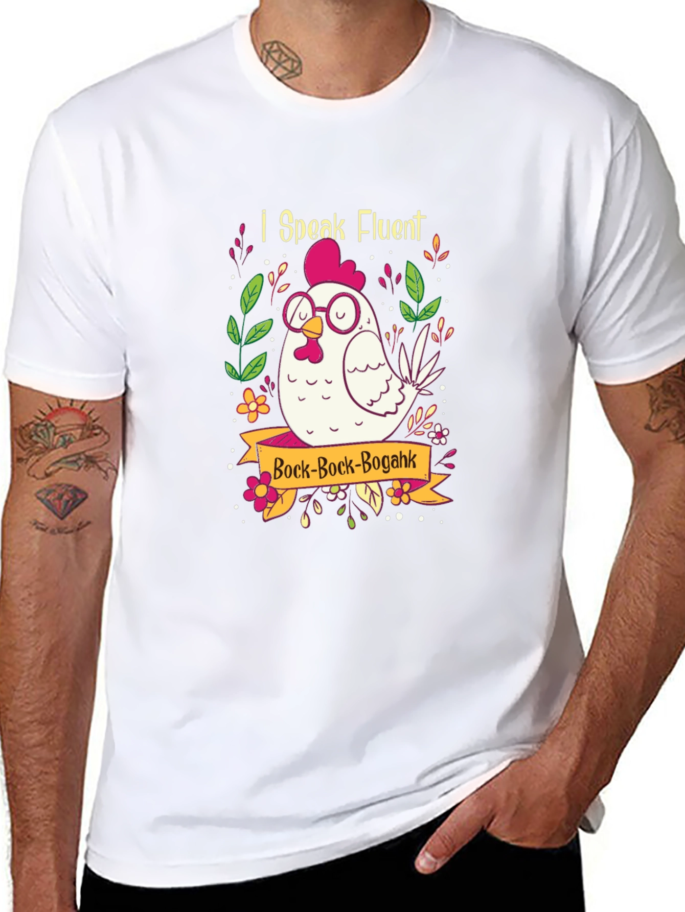 Funny Chicken Graphic T-Shirt - I Speak Fluent Bock!