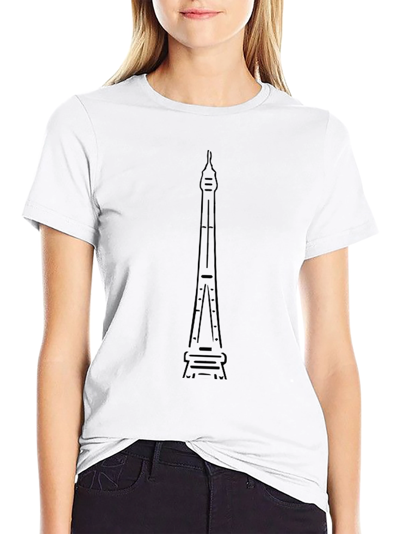 Black Graphic Tee - Tower Outline Print