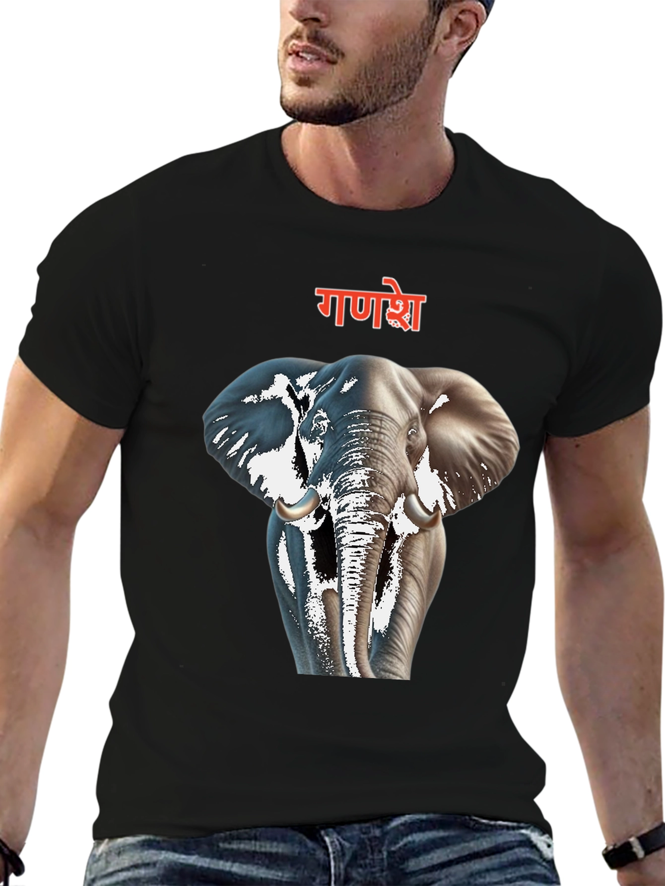Ganesh Elephant Graphic Black T-Shirt