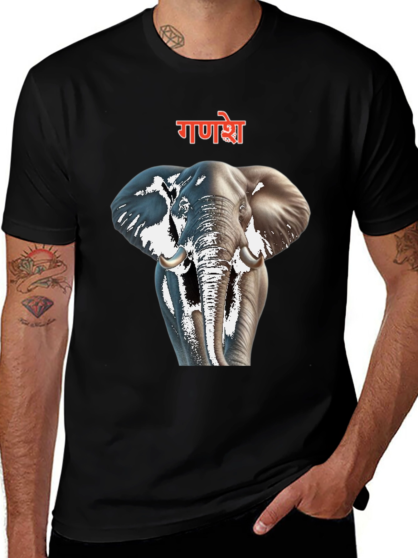 Ganesh Elephant Graphic Black T-Shirt