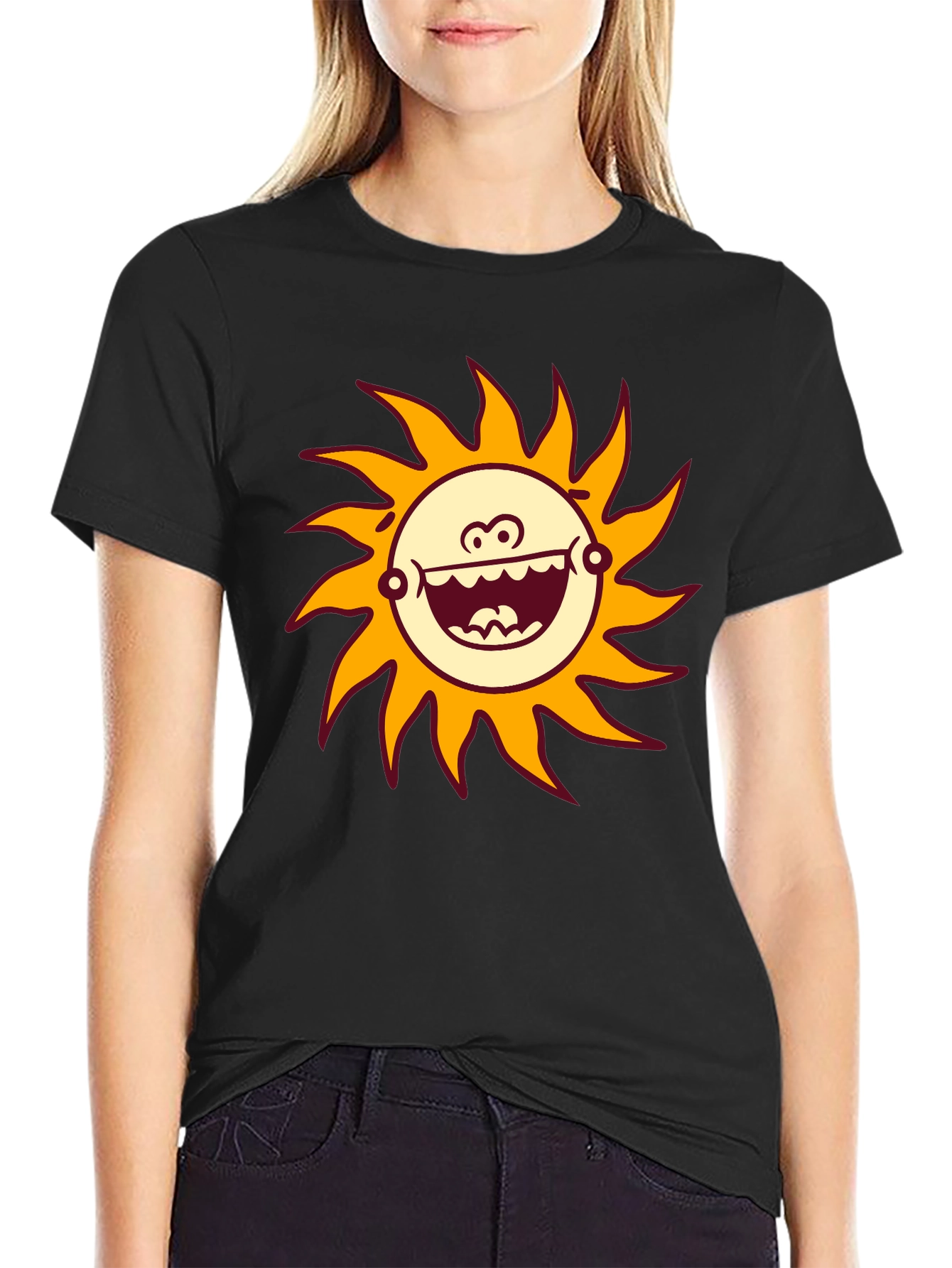 Funny Sun Graphic Black T-Shirt