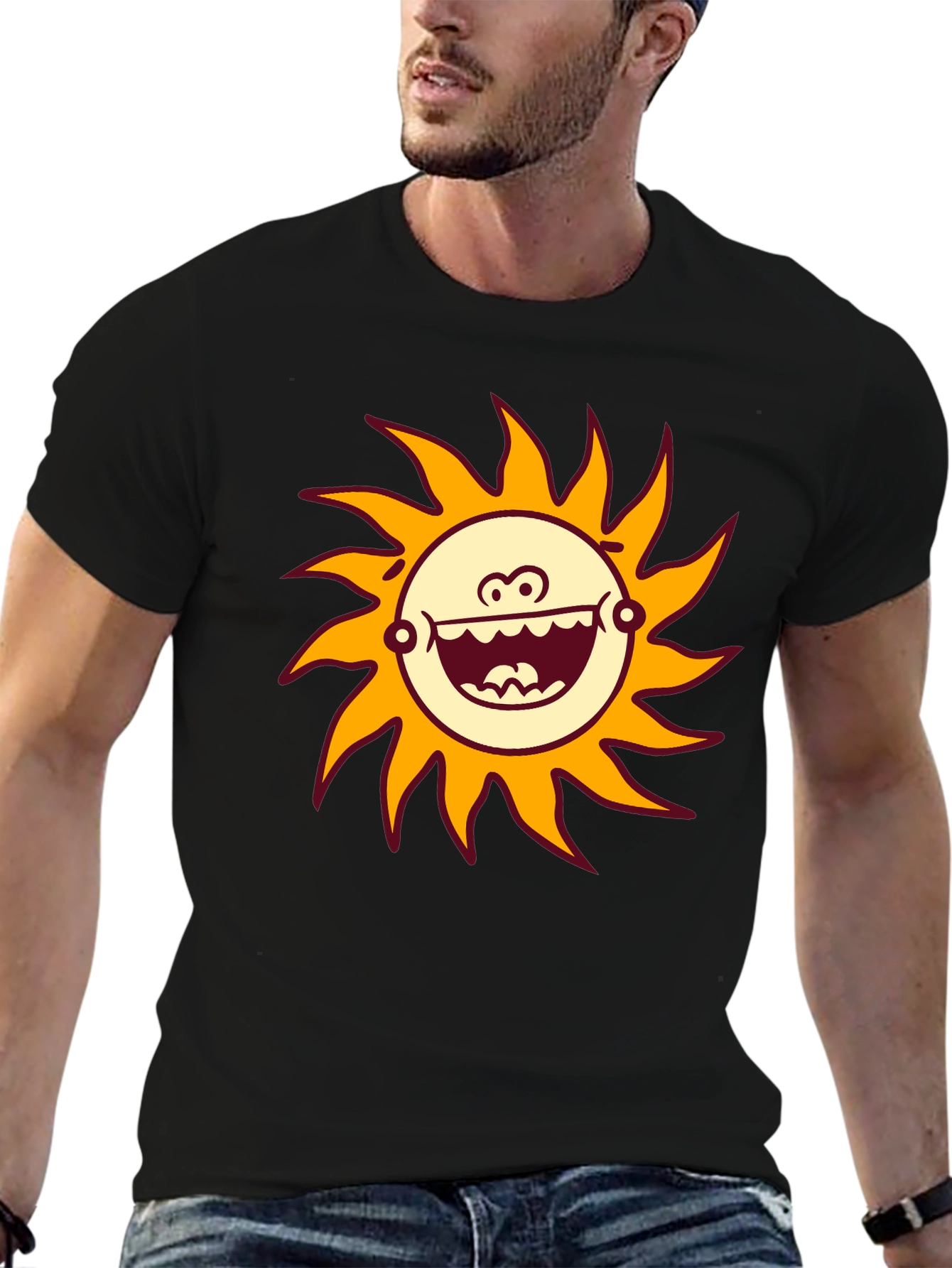 Funny Sun Graphic Black T-Shirt