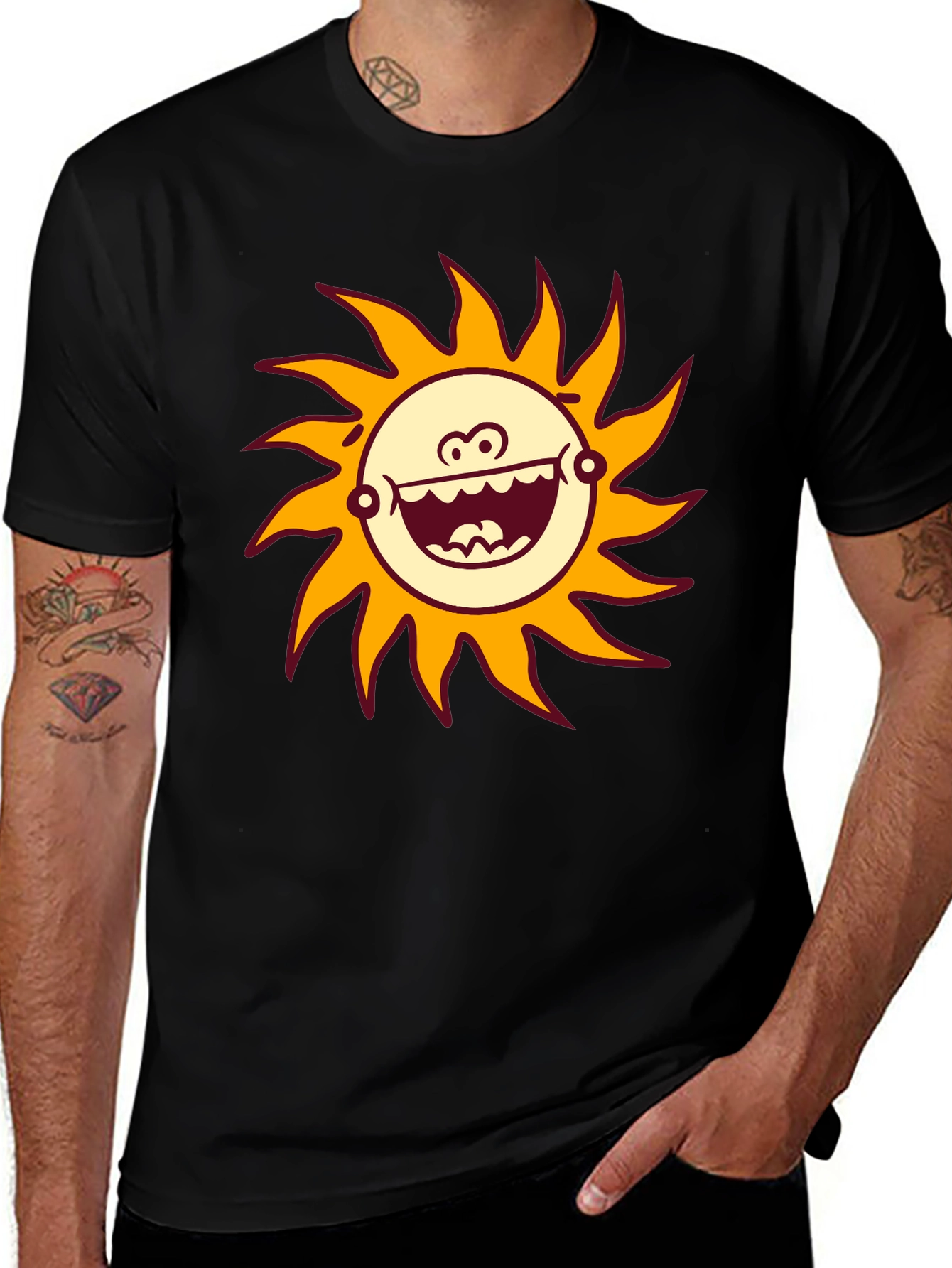 Funny Sun Graphic Black T-Shirt