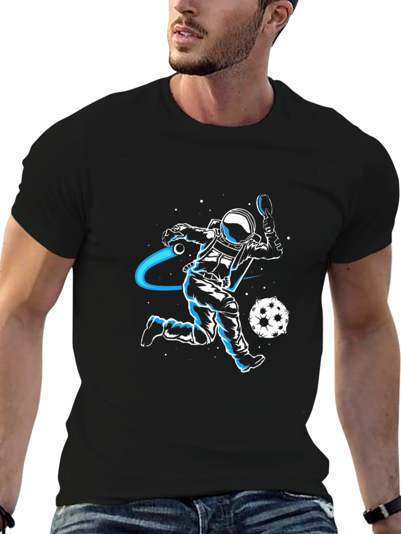 Astronaut Table Tennis Graphic Tee - Black