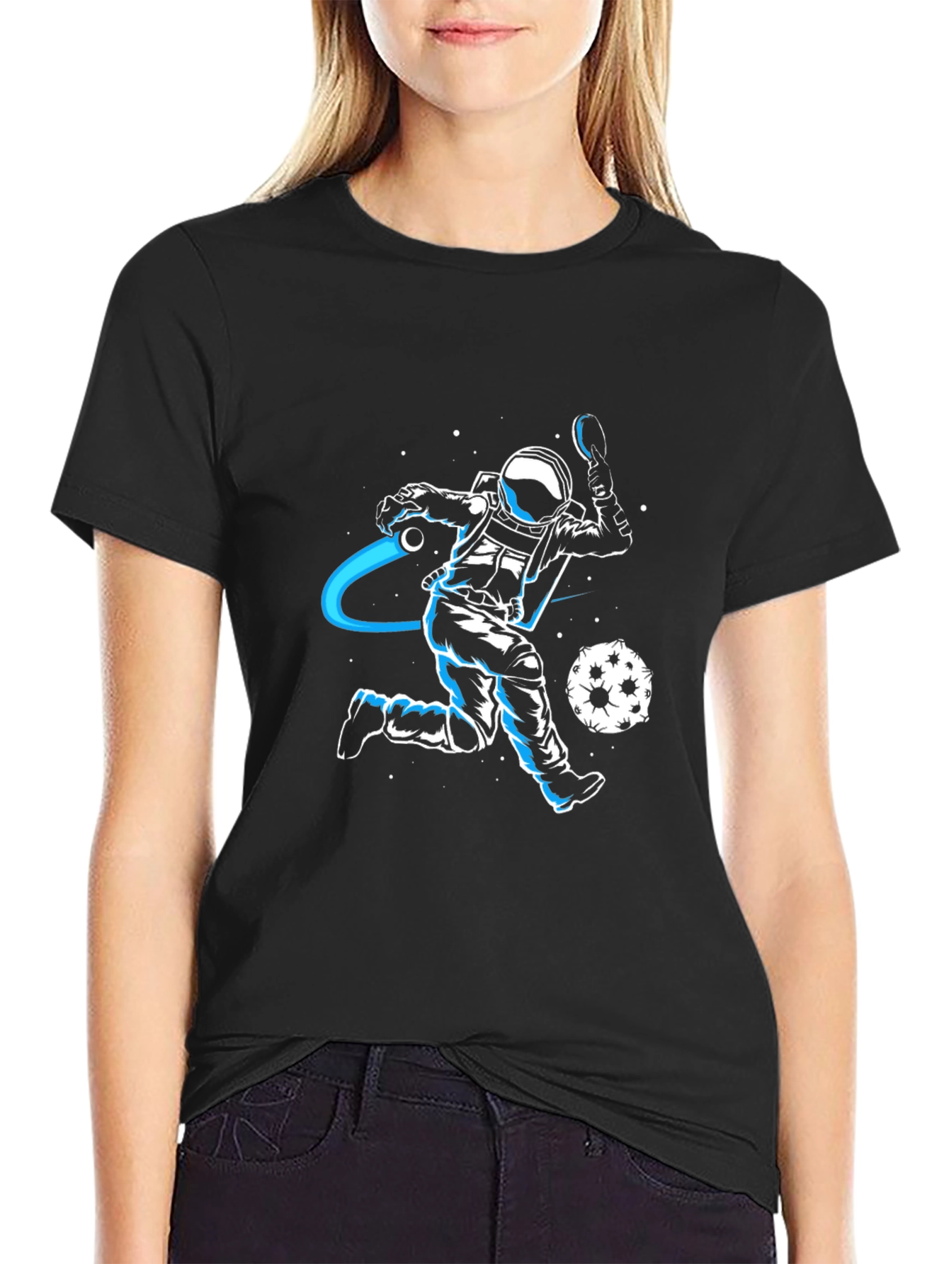 Astronaut Table Tennis Graphic Tee - Black